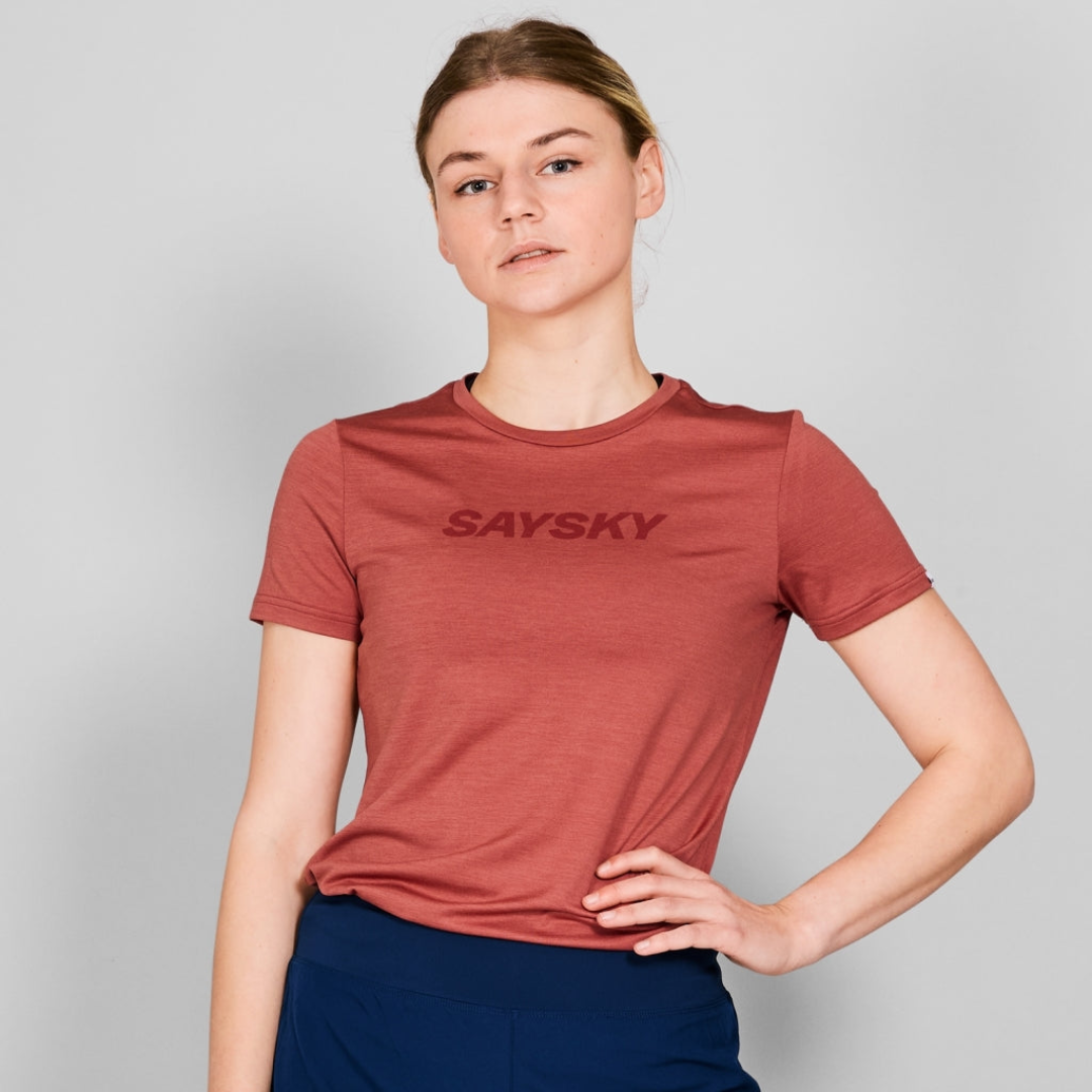 SAYSKY Women's Logo Pace T-Shirt - Comfortable Casual Short Sleeve Tee for Running, Gym & Everyday Wear