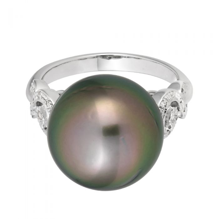 9ct Gold Tahitian Pearl & Diamond Ring for Women - Elegant Wedding, Engagement & Anniversary Jewelry Gift