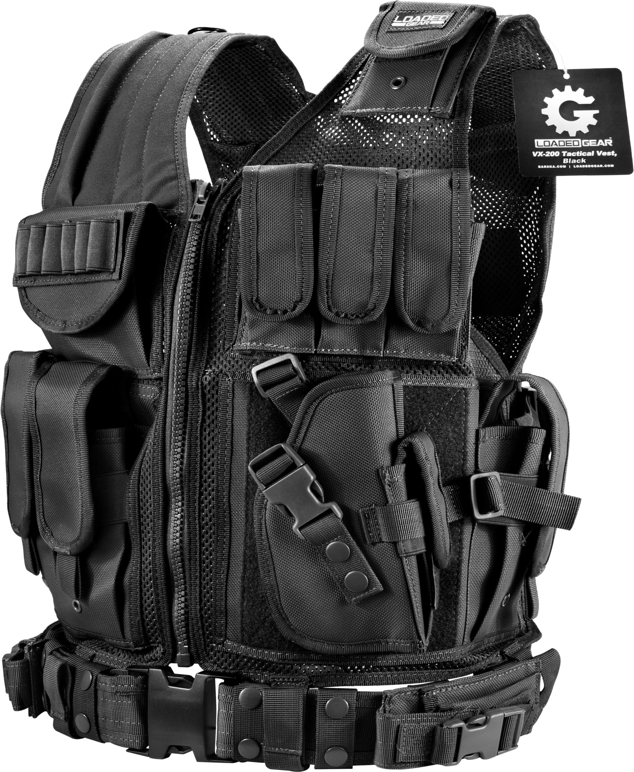 Barska Loaded Gear VX-200 Tactical Vest - Adjustable Plus Size Right-Handed Black Military Vest with Durable Multi-Pocket Design for Airsoft, Hunting & Outdoor Activities