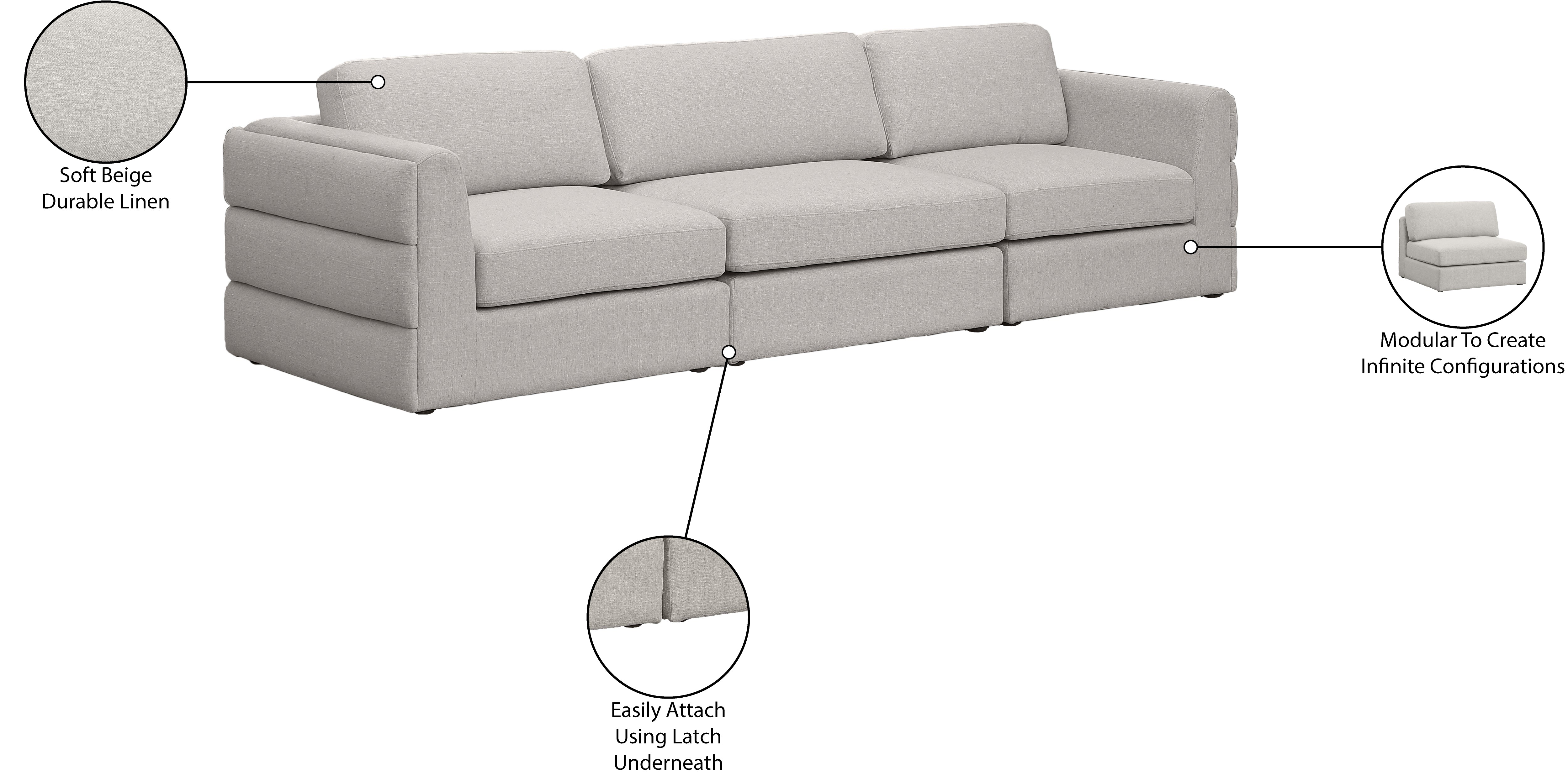 Beckham Durable Linen Textured Fabric Modular Sofa - Modern Sectional Couch for Living Room, Lounge & Home Office - Easy to Assemble Comfortable Sofa Set with Washable Covers