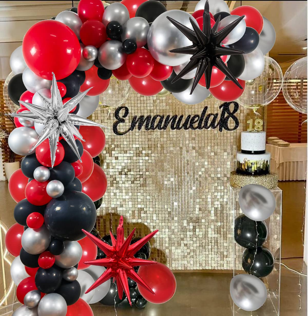 Black Red Silver Foil Balloons Arch Kit - 18
