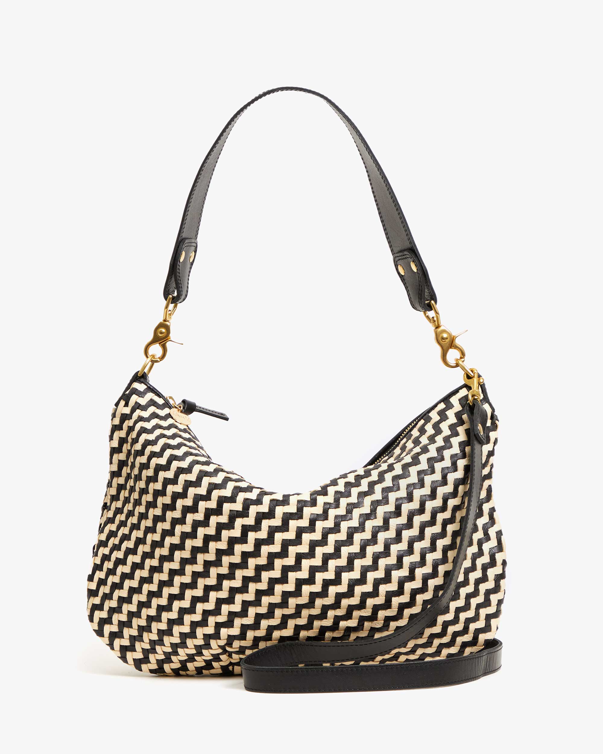 Moyen Messenger Bag Black Cream Woven Zig Zag Design - Stylish Crossbody Bag for Work, Travel & Daily Use