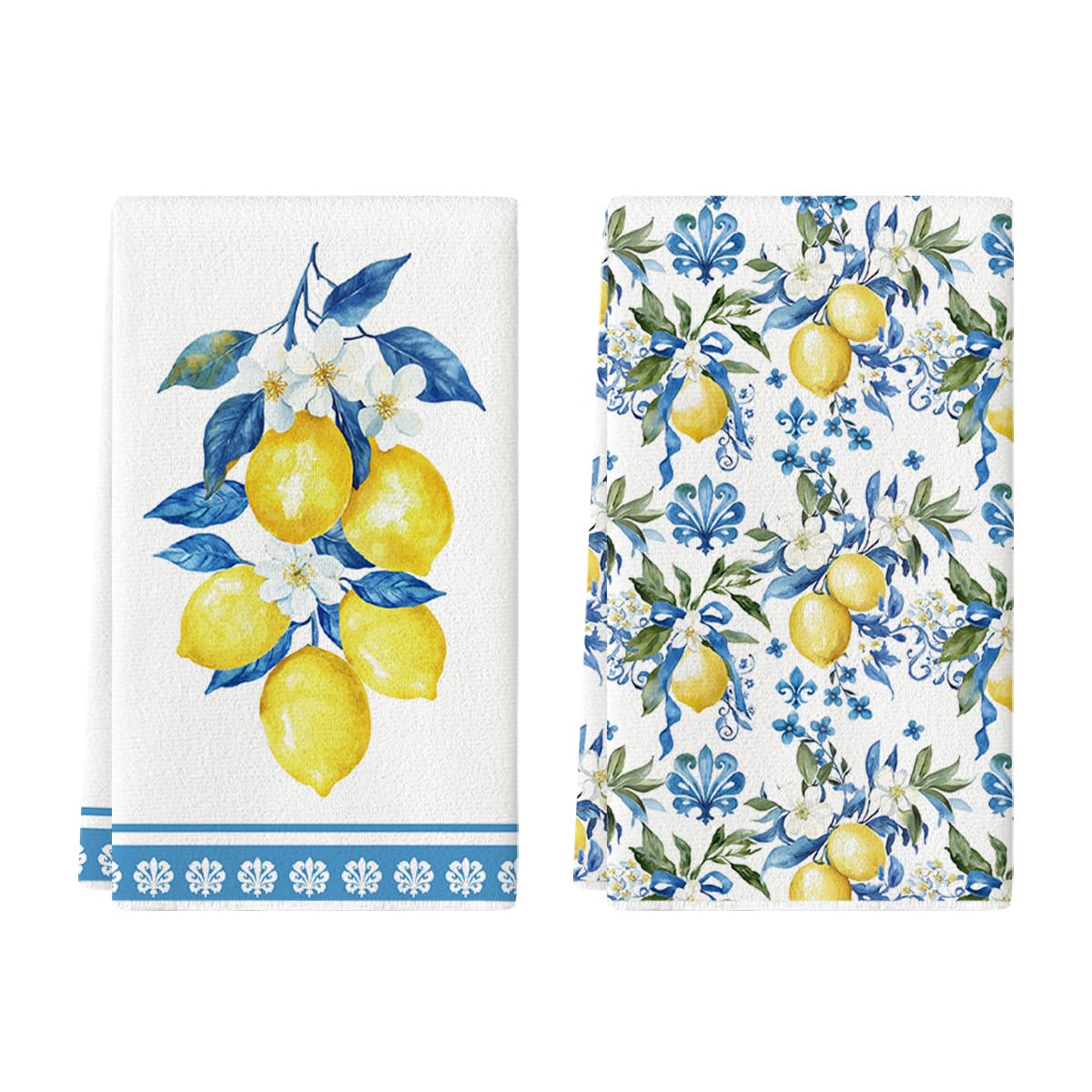 Artoid Mode Lemon Floral Summer Kitchen Towels - Set of 2 (18x26 Inch) | Absorbent Dish Cloths for Seasonal Decor, Farmhouse & Coastal Kitchen Decorations | Perfect for Cooking, Baking & Hosting