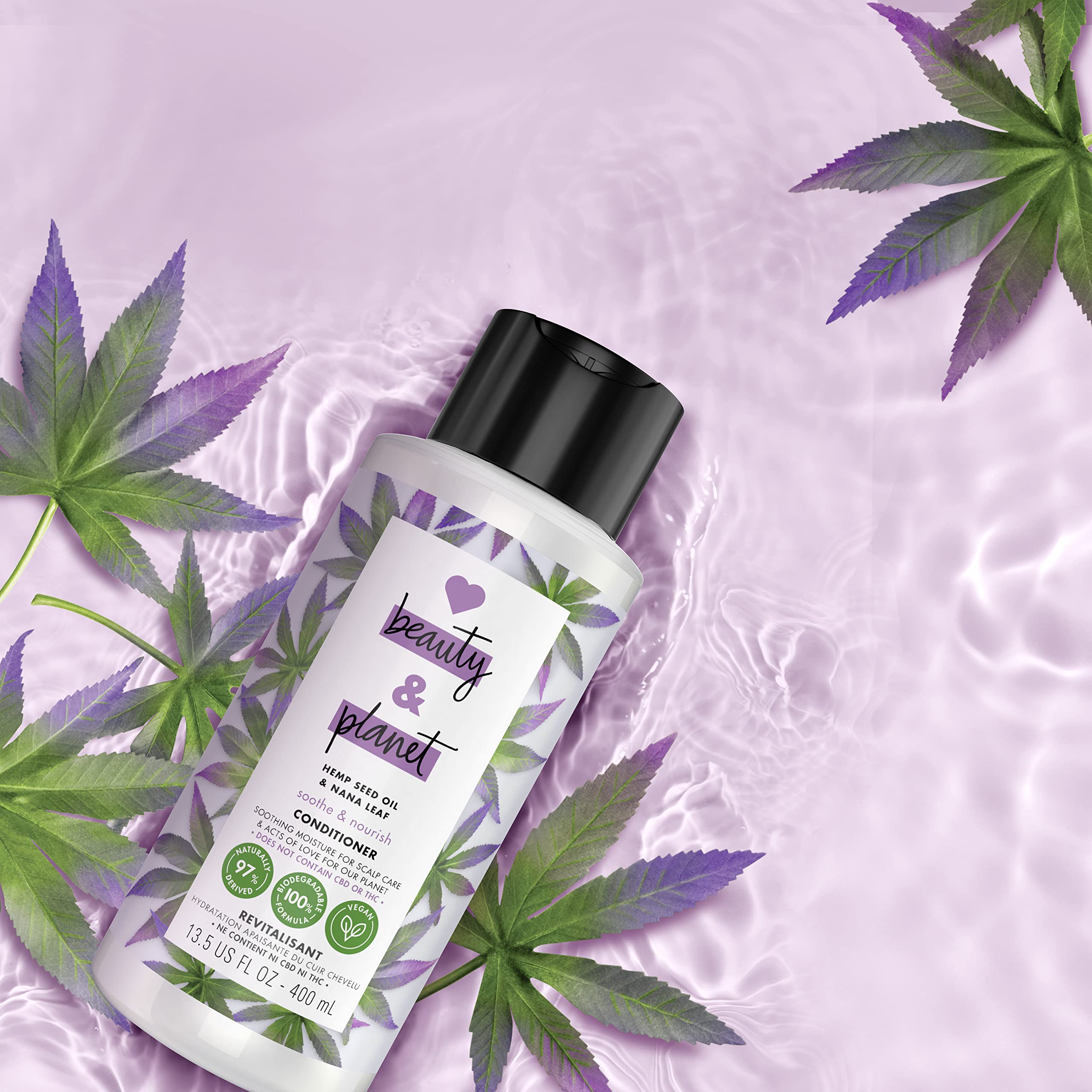 Love Beauty and Planet Hydrating Conditioner with Hemp Seed Oil & Nana Leaf - 100% Biodegradable, Vegan, Silicone-Free, Cruelty-Free - Soothes & Nourishes Dry Scalp - 13.5 oz for Daily Hair Care & Scalp Treatment