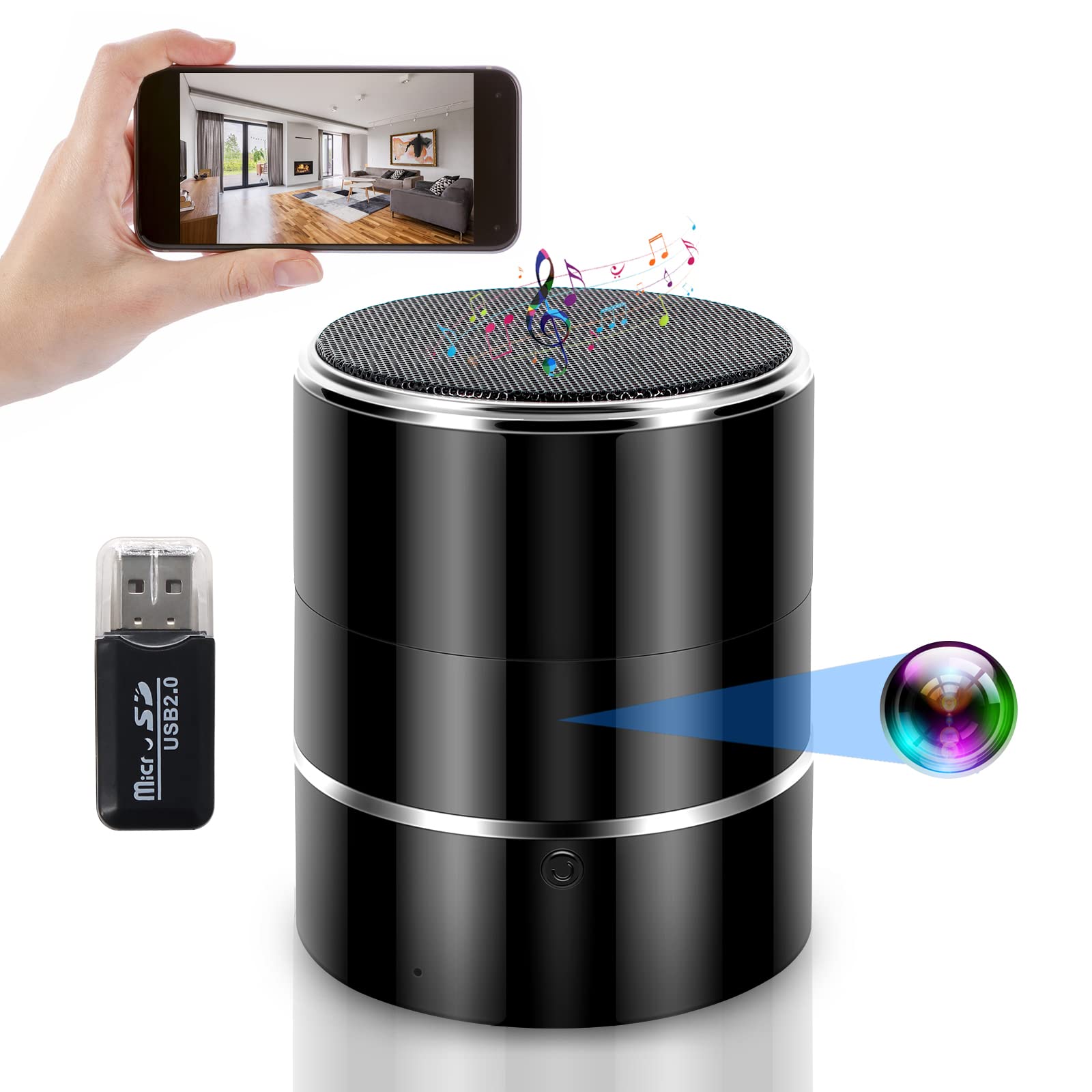 Spy Camera Speaker 1080P WiFi Hidden Camera & Bluetooth Speaker 2-in-1 | 180° Rotatable Nanny Cam with IR Night Vision | Real-Time Video, Motion Detection Alarm | Perfect for Home Security, Baby Monitoring & Office Surveillance