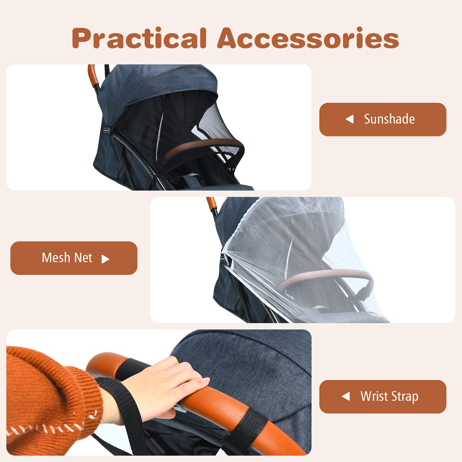 BABY JOY Lightweight Compact Baby Stroller for Travel - Airplane Approved Infant Stroller with 5-Point Safety Harness, Adjustable Backrest & Canopy, Storage Basket | Easy One-Hand Fold Blue Stroller | Perfect for Air Travel, Shopping, and Daily Walks