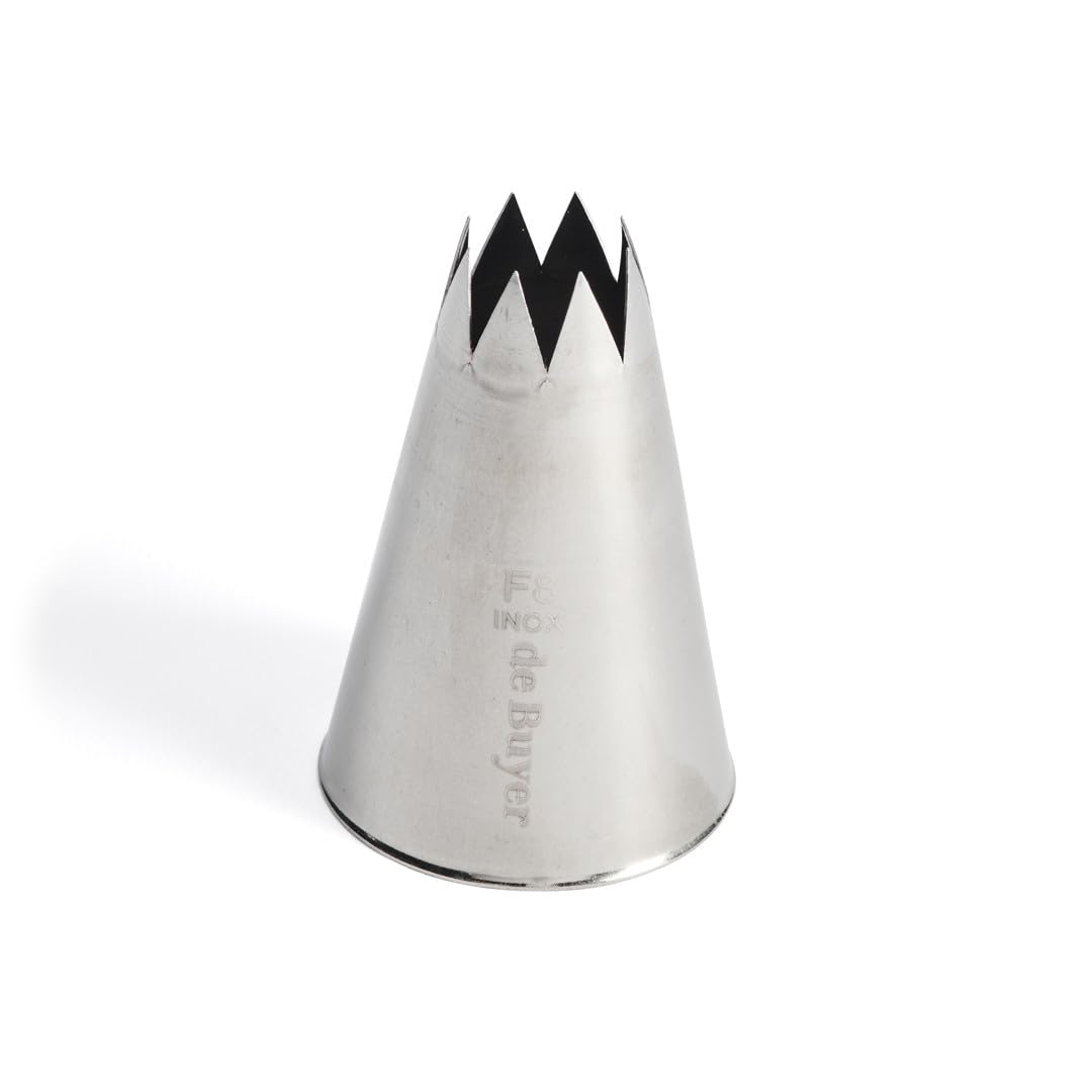 De Buyer 2112.25N Stainless Steel Fluted Piping Nozzle - 8 Teeth Solderless Pastry Tip (5.3 cm) for Cake Decorating, Cupcakes & Desserts