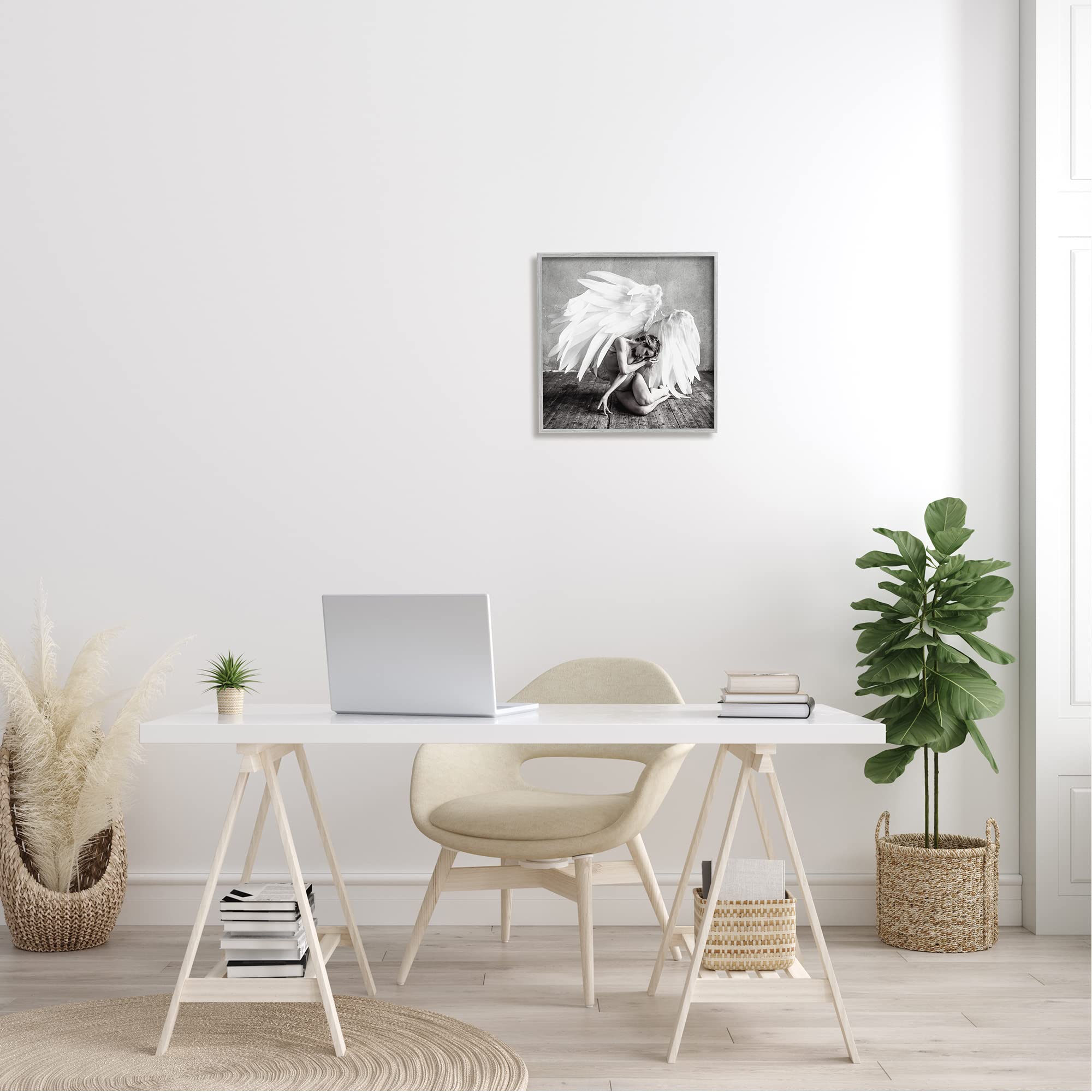 Stupell Industries White Angel Wings Wall Art - Elegant Monochrome Photography by Nicholas Ivins - Perfect for Bedroom, Living Room & Office Decor