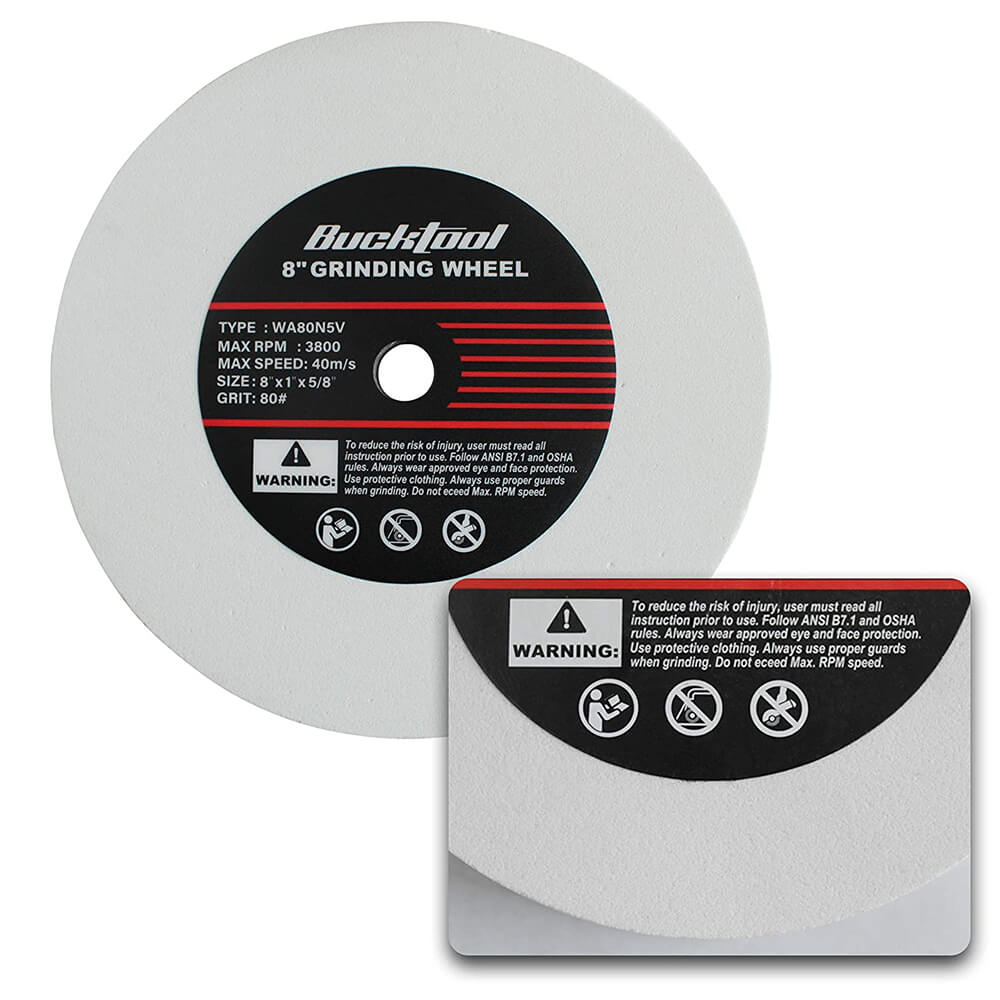 BUCKTOOL 8-Inch White Aluminum Oxide Grinding Wheel 80-120 Grit for Metal Polishing, Sharpening & Woodworking - Perfect for DIY Projects & Professional Workshops