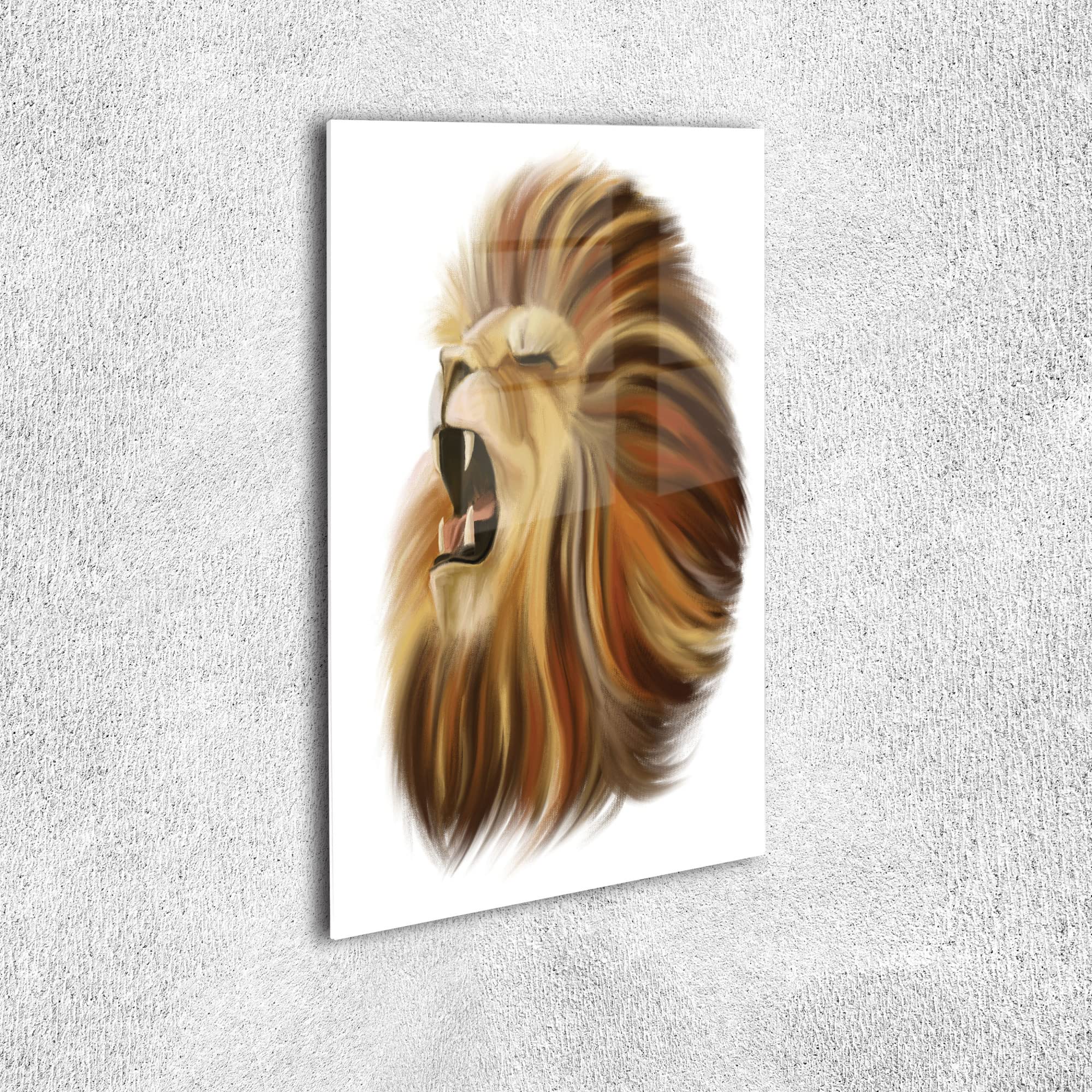 Ambesonne Wild Lion Acrylic Glass Wall Art - Roaring Side Portrait with Sharp Teeth, Watercolor Style - 19