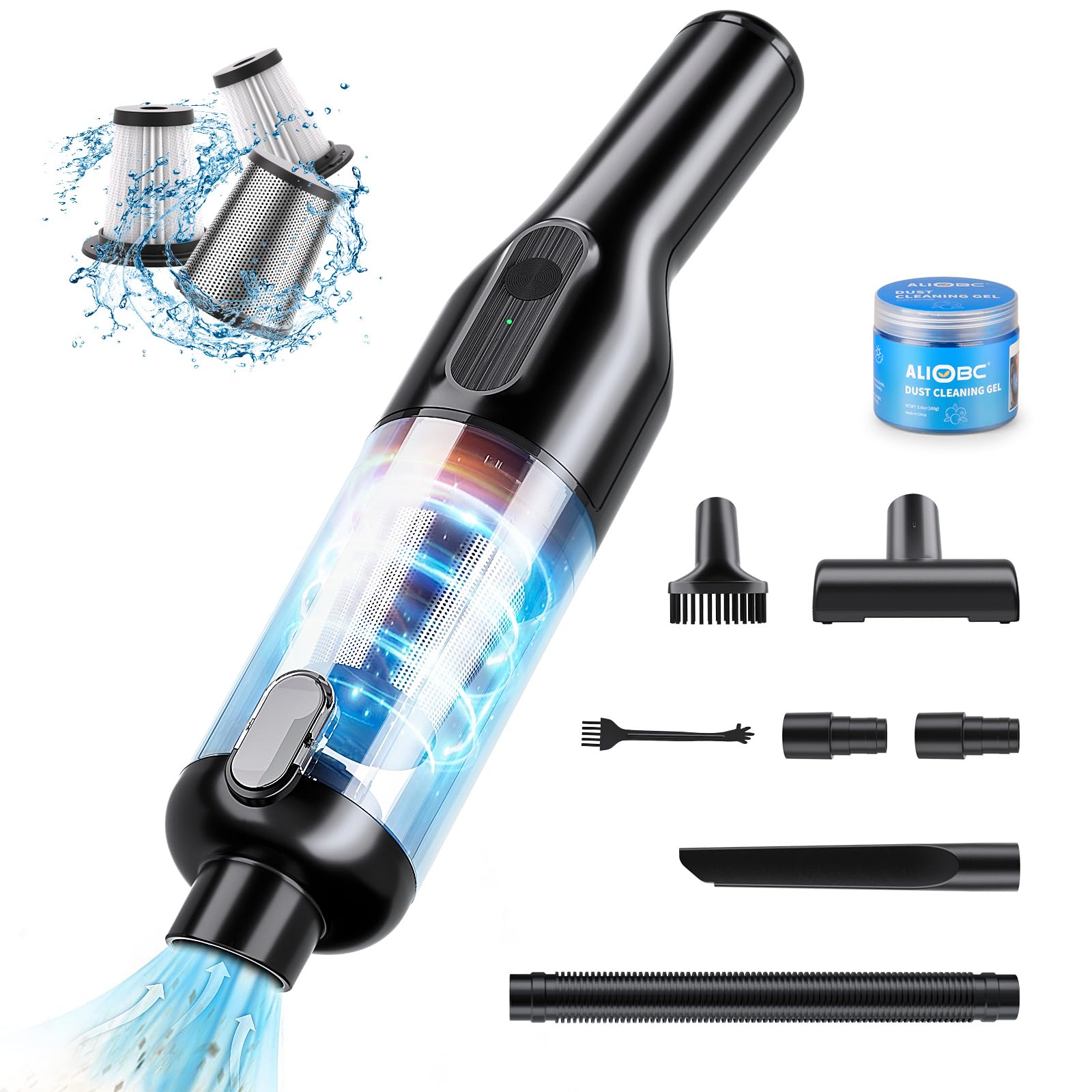 22000Pa Cordless Handheld Car Vacuum Cleaner - Rechargeable, Low Noise, 2 Modes with Cleaning Gel - Perfect for Car Detailing, Home & Office Cleaning