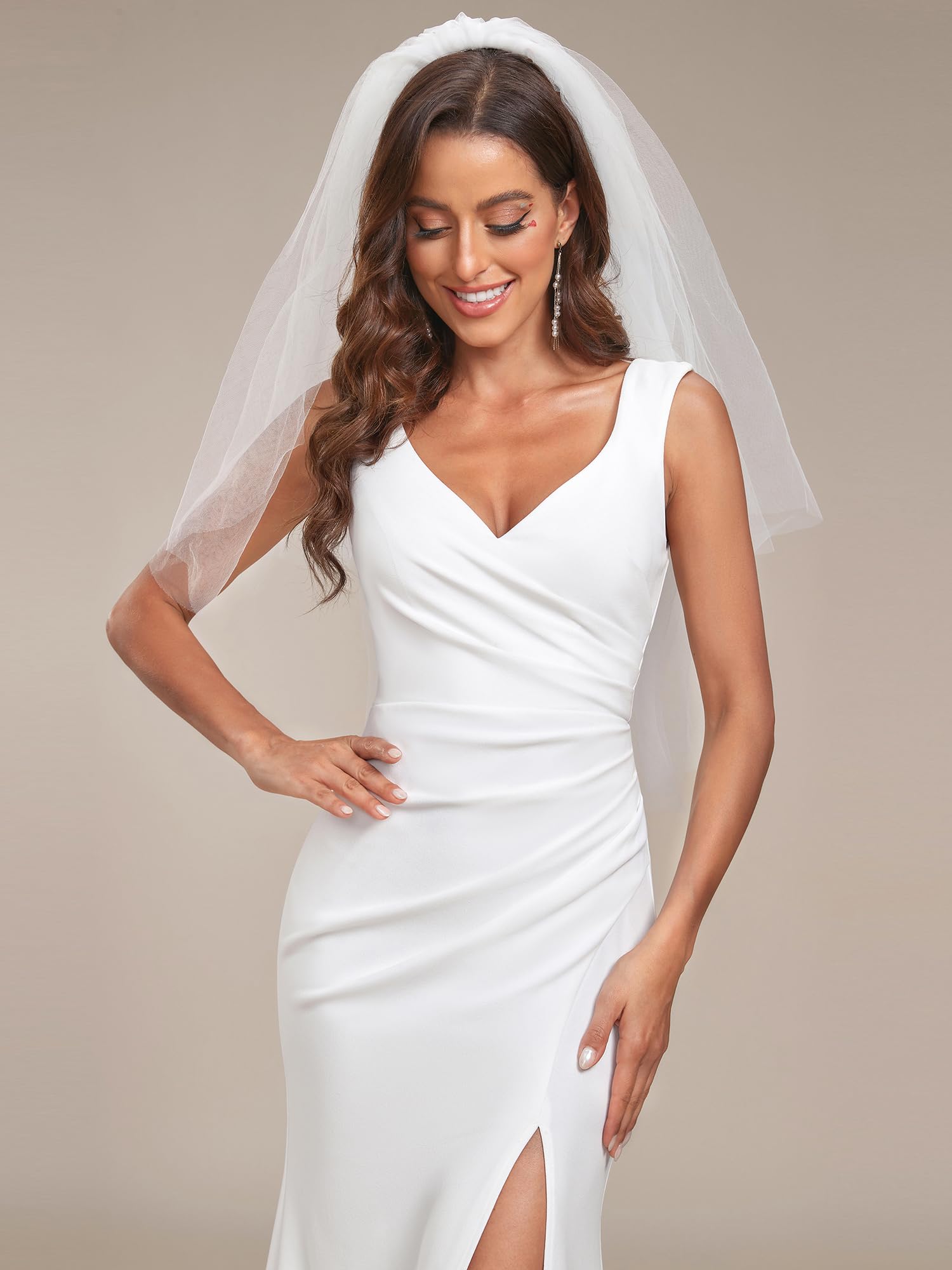 Ever-Pretty Women's Classic V-Neck Mermaid Bodycon Slit Wedding Dress for Bride - White 0121B | Elegant Bridal Gown for Beach, Church & Formal Wedding Ceremonies