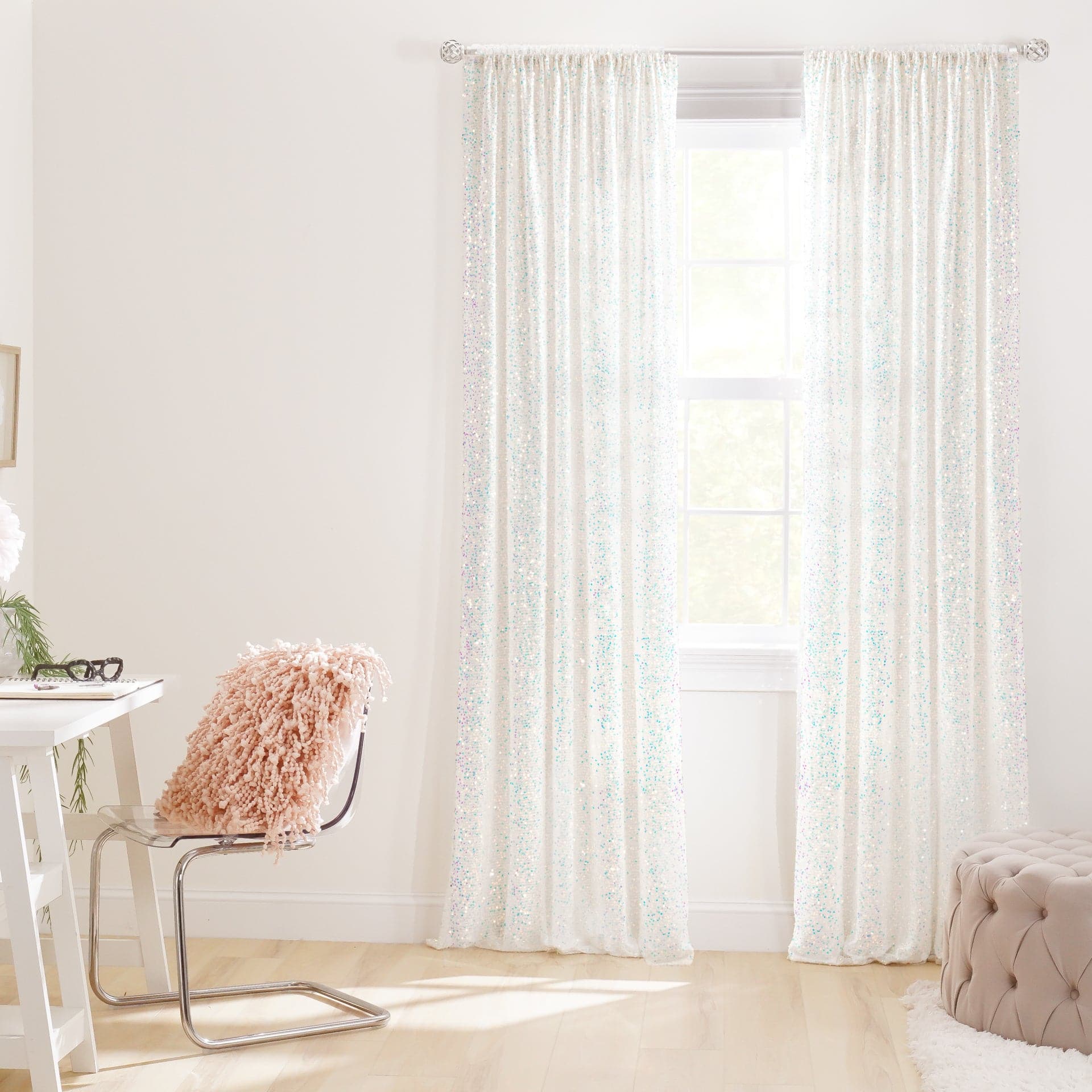 Elegant Ballgown Glam Sparkle Sequins Window Curtain Panel - Luxury Bedroom & Living Room Drapes for Wedding, Party, and Home Decor