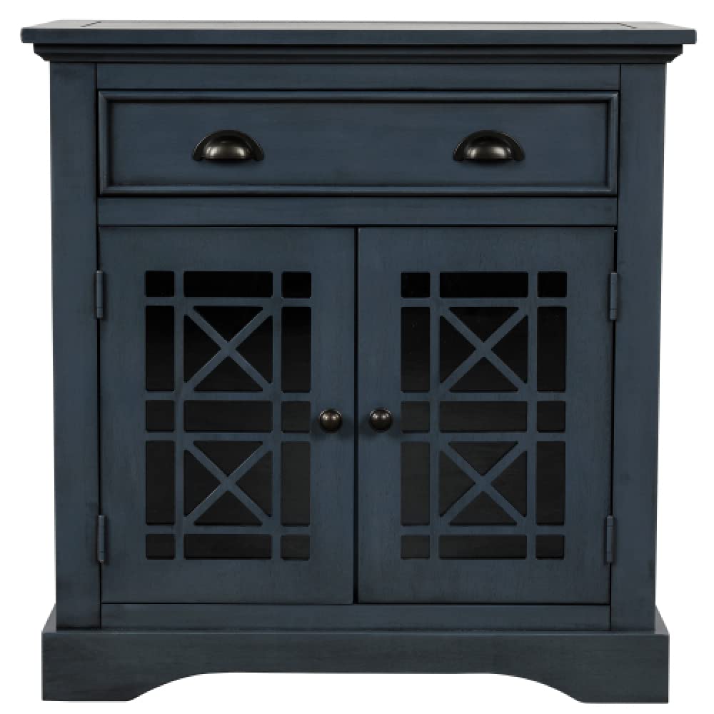 EVOOK Retro Wood Storage Cabinet with Doors & Large Drawer - Vintage Accent Cabinet for Home Office, Living Room, Bedroom, Entryway & Bar Storage - Perfect for Organizing Books, Linens, Glassware & Home Decor