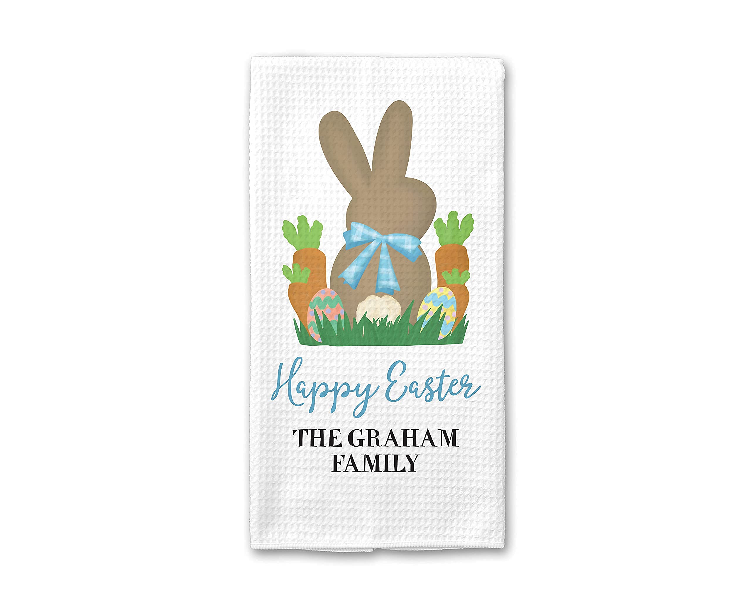 Personalized Happy Easter Waffle Weave Dish Towel - Custom Monogrammed Kitchen Towel Set for Spring Decor, Housewarming Gift & Holiday Kitchen Decorations - Perfect for Easter Brunch, Spring Cleaning & Farmhouse Style Kitchens