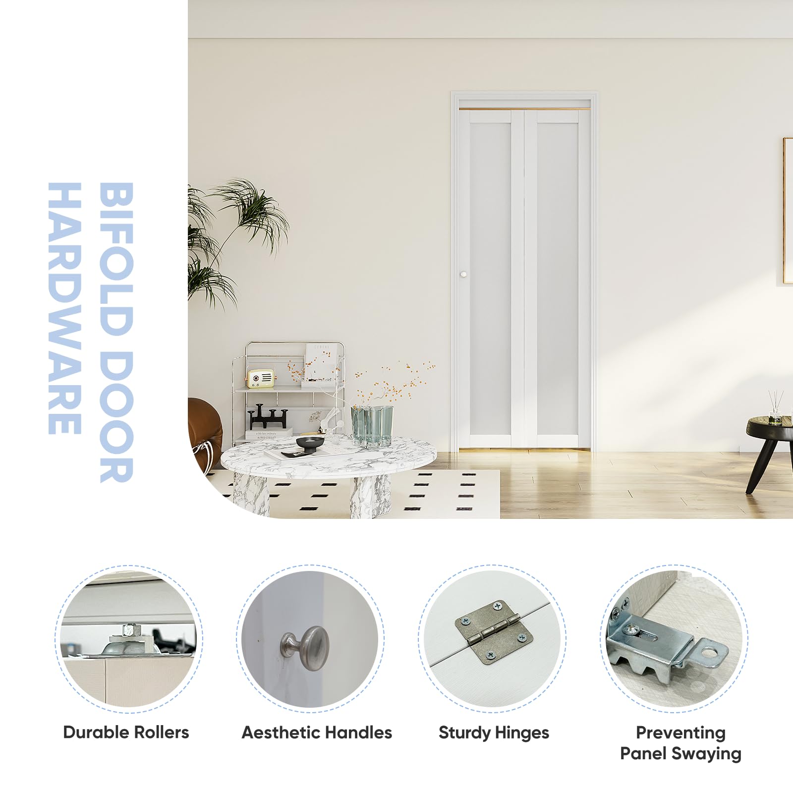 White Frosted Glass Bi-Fold Closet Door - 30