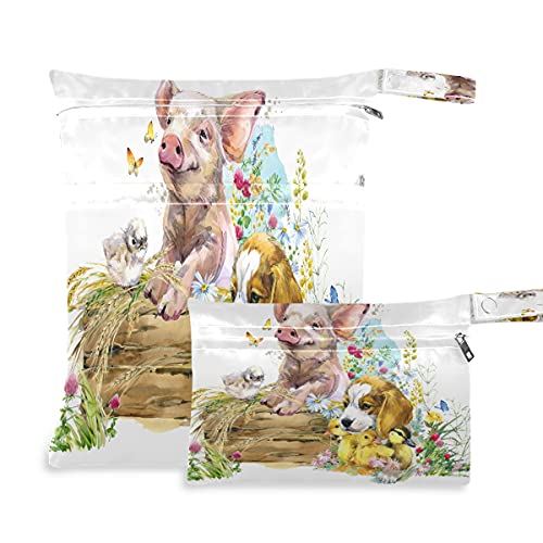 2 Pack Waterproof Wet Dry Bags for Dogs, Puppies & Travel - Reusable Cloth Diaper Swim Bag for Beach, Pool, Gym & Stroller - Ideal for Toiletries, Swimsuits & Baby Essentials