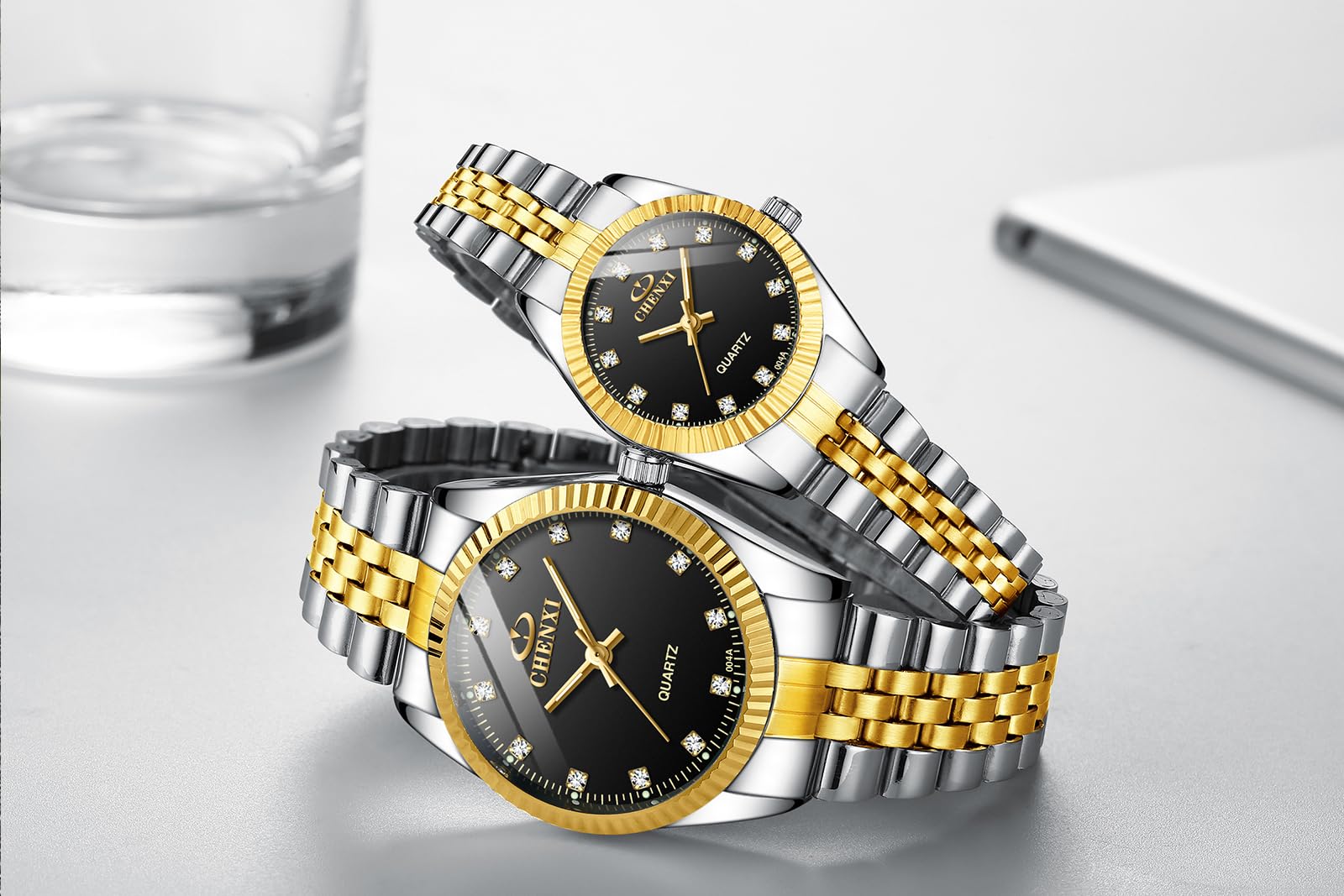 MASTOP Swiss Couple Watches - Luxury Gold Stainless Steel Waterproof Quartz Watch for Men & Women | Perfect for Anniversary Gifts, Date Nights & Romantic Occasions