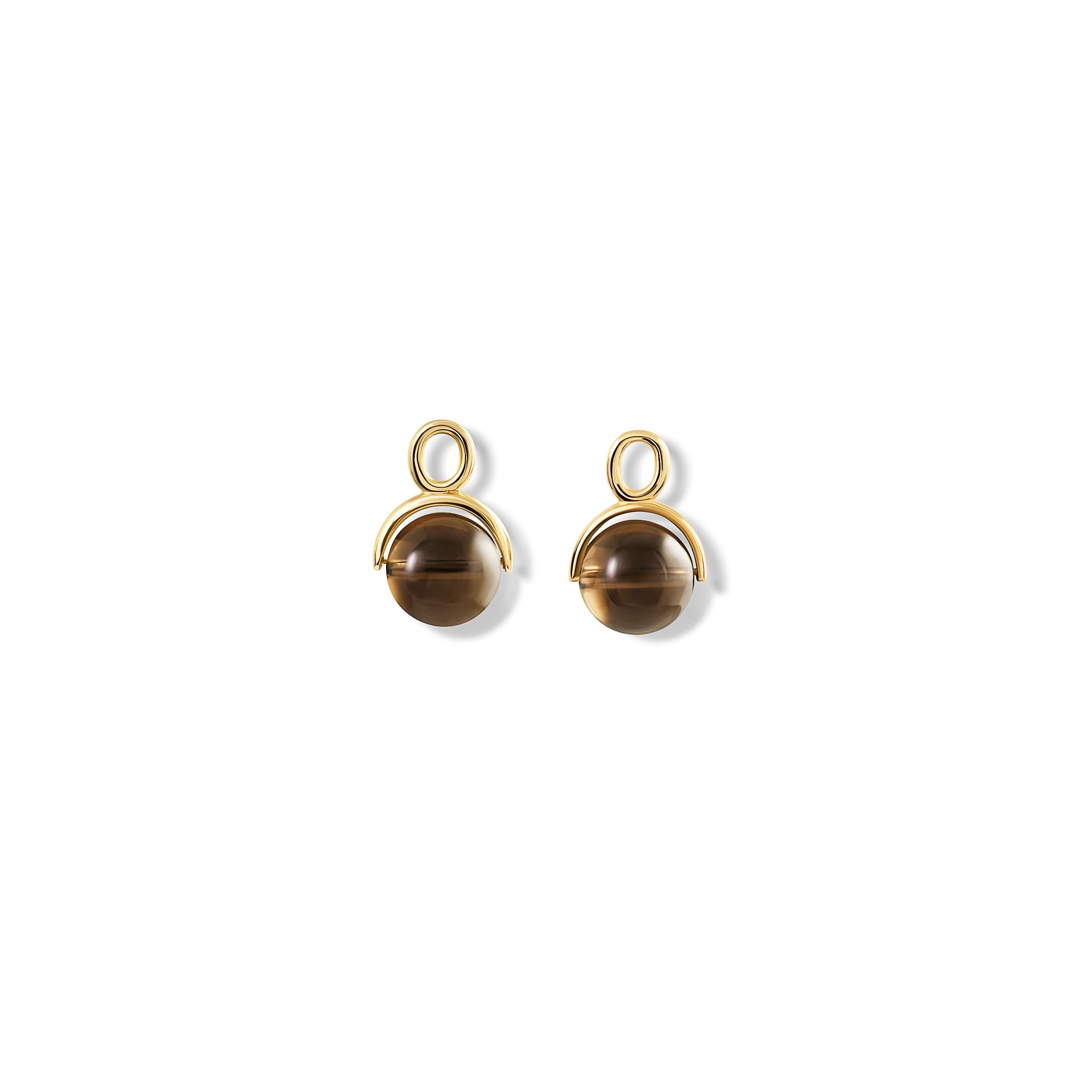 Elegant Yellow Gold Stirrup Drop Earrings with Smoky Quartz - Perfect for Weddings, Parties & Evening Events