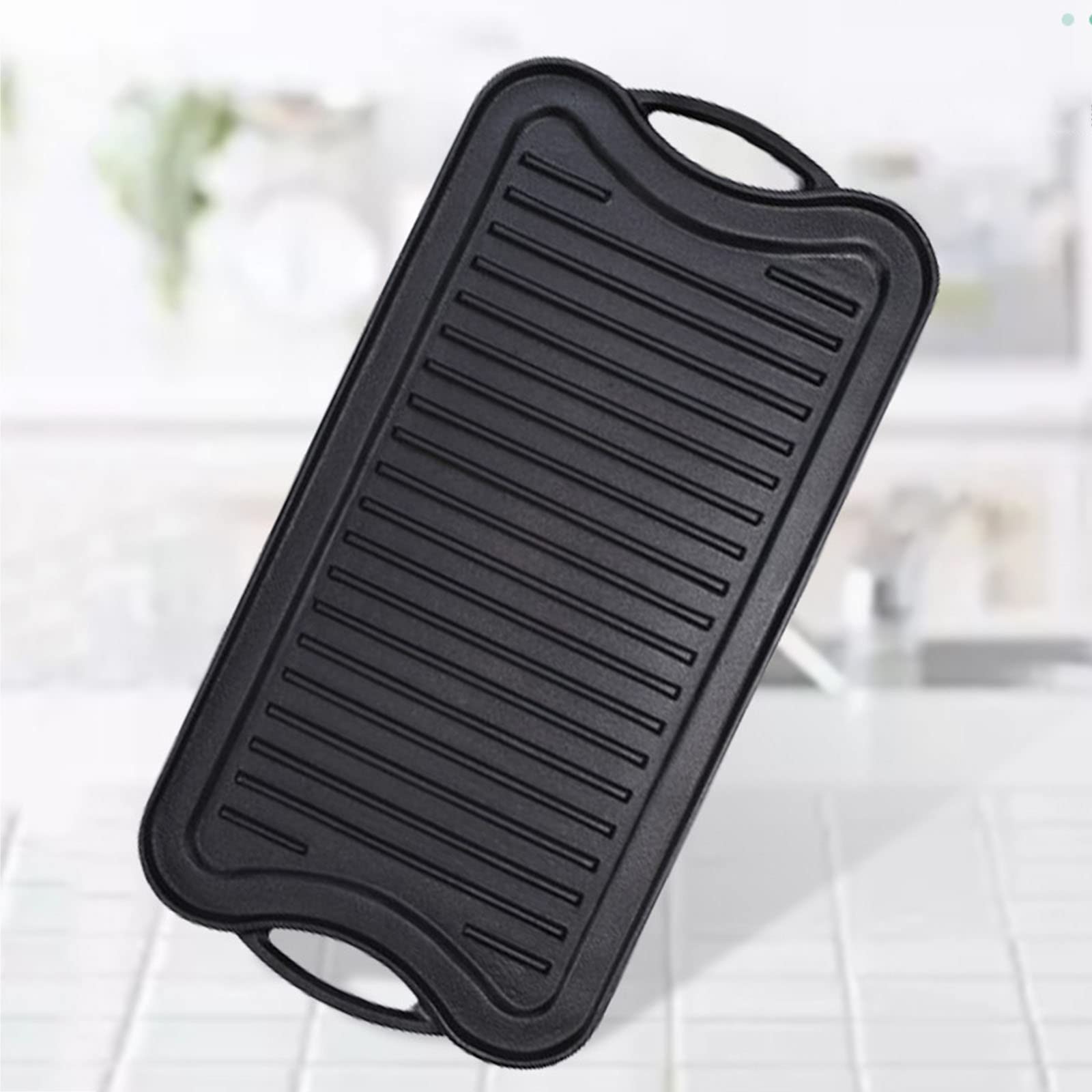 Premium Cast Iron Griddle - Non-Stick Metal Baking Pan with 2 Handles, Commercial Grade 42x30cm Flat Top Grill for BBQ, Camping, Party & Home Cooking - Perfect for Pancakes, Steaks & Outdoor Cooking