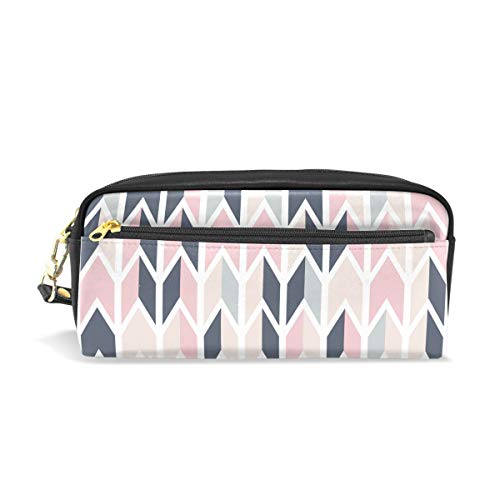 Stylish PU Leather Geometric Arrow Pattern Makeup Clutch Bag for Women - Travel Cosmetic Organizer with Zigzag Design, Perfect for Toiletries & Everyday Essentials | Great for Travel, Gym & Daily Use