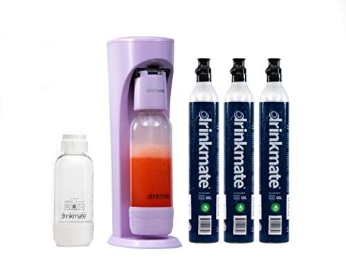 Drinkmate OmniFizz Sparkling Water & Soda Maker Machine - Carbonates Any Beverage with 3x 60L CO2 Cylinders, 2 Bottles & Lavender Fizz Infuser - Perfect for Home, Office & Party Drink Stations
