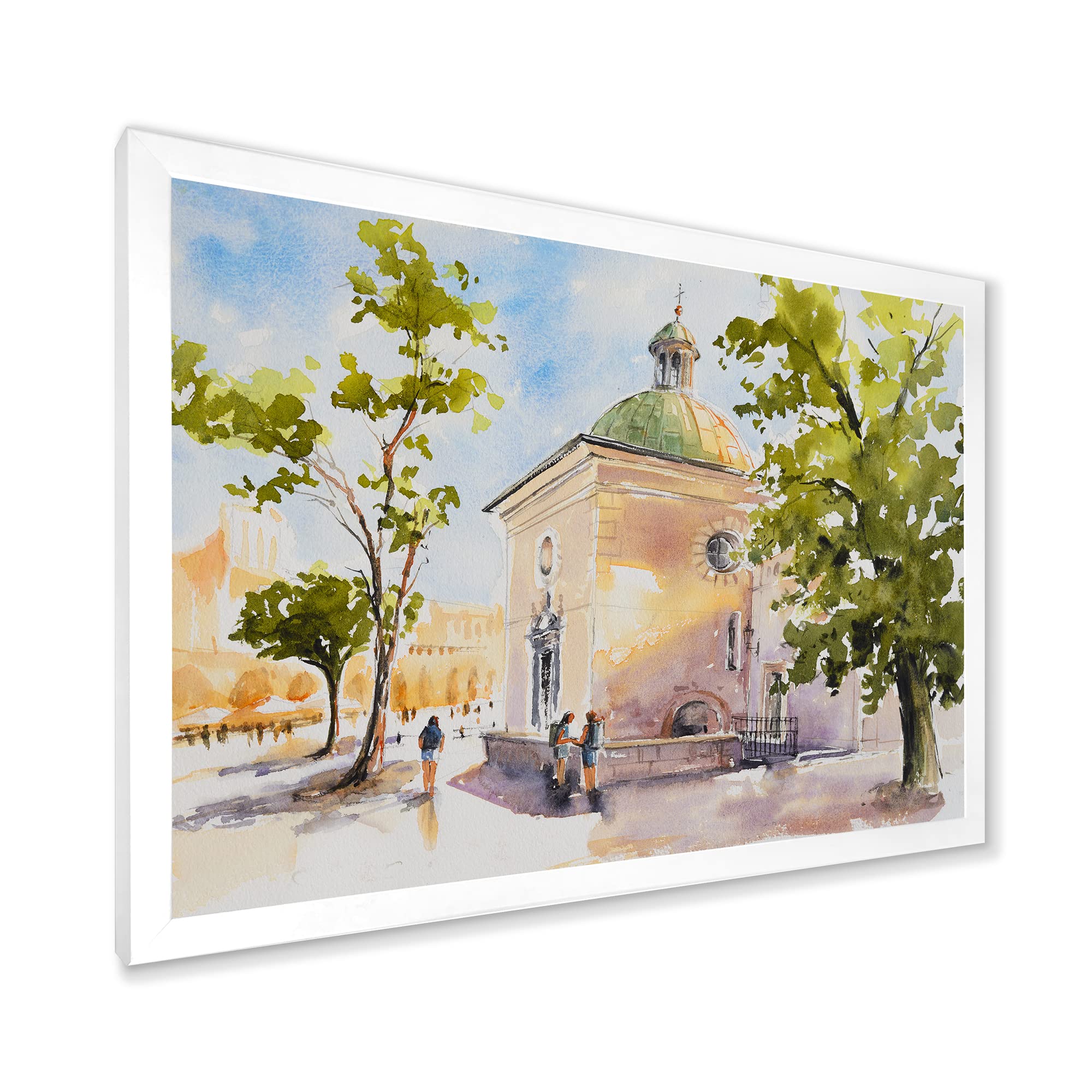 Rustic Village Church Framed Wall Art - Countryside Decor for Home, Office & Farmhouse Style Interiors