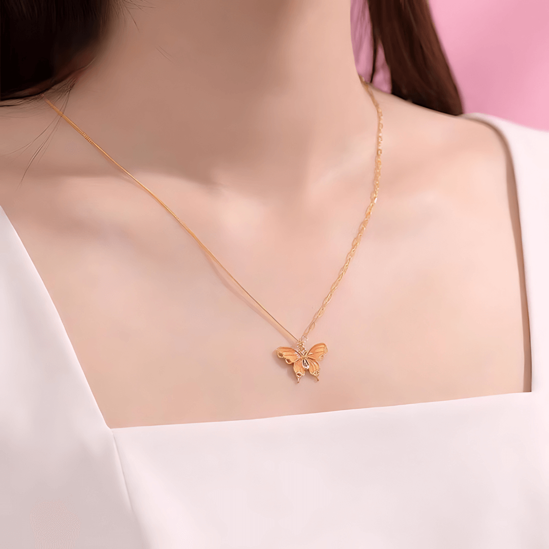 French Style Gradient Butterfly Pendant Necklace - Elegant Layering Jewelry for Women | Perfect for Date Night, Wedding, and Everyday Fashion Accessories