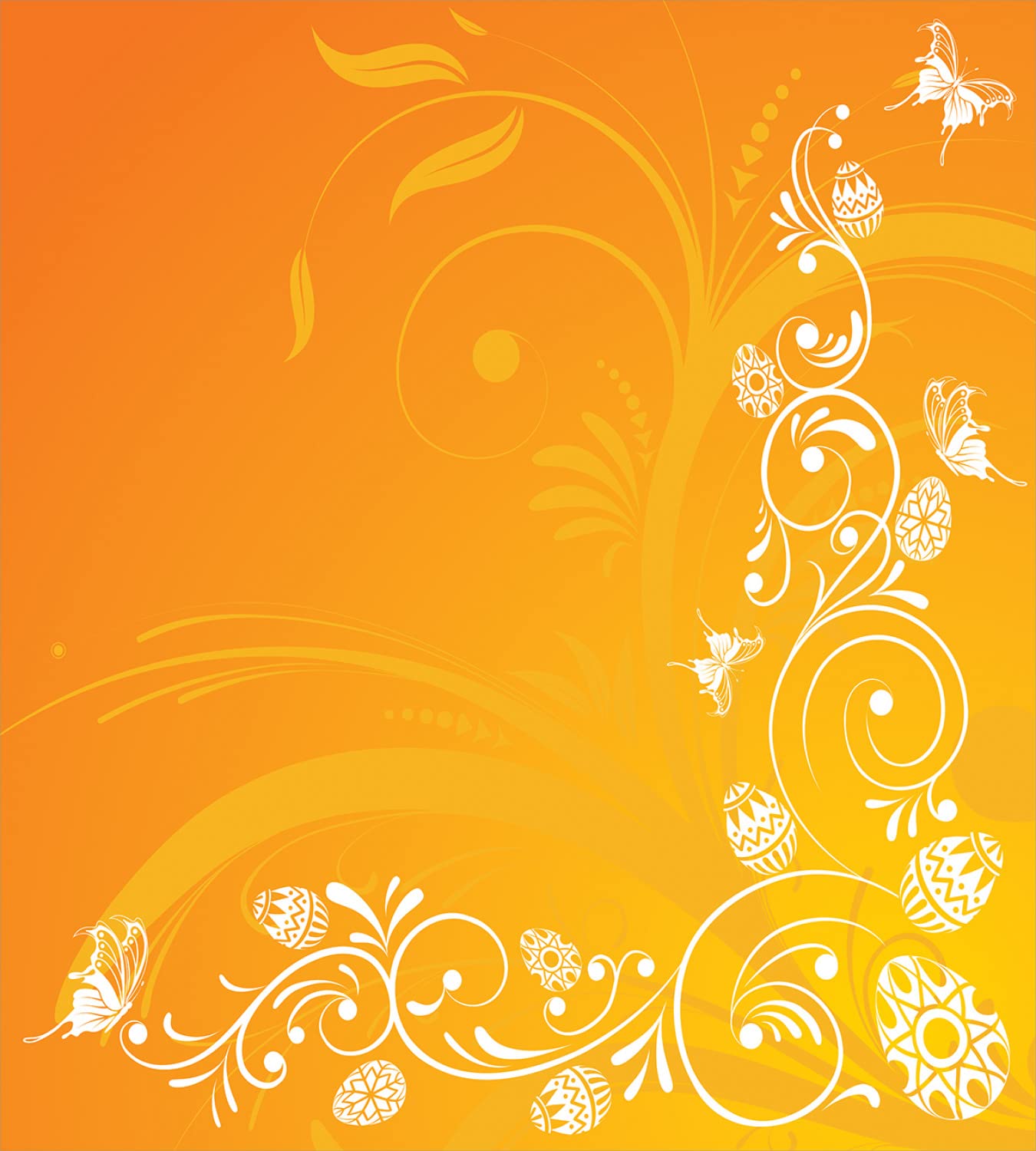 Ambesonne Orange Duvet Cover Set - Queen Size 2-Pack with 2 Duvet Covers & 4 Pillowcases | Easter Themed Abstract Floral Pattern with Ornamental Eggs and Butterflies in Orange, Yellow, White | Perfect for Spring Bedroom Decor, Holiday Guest Room, and Easter Gift