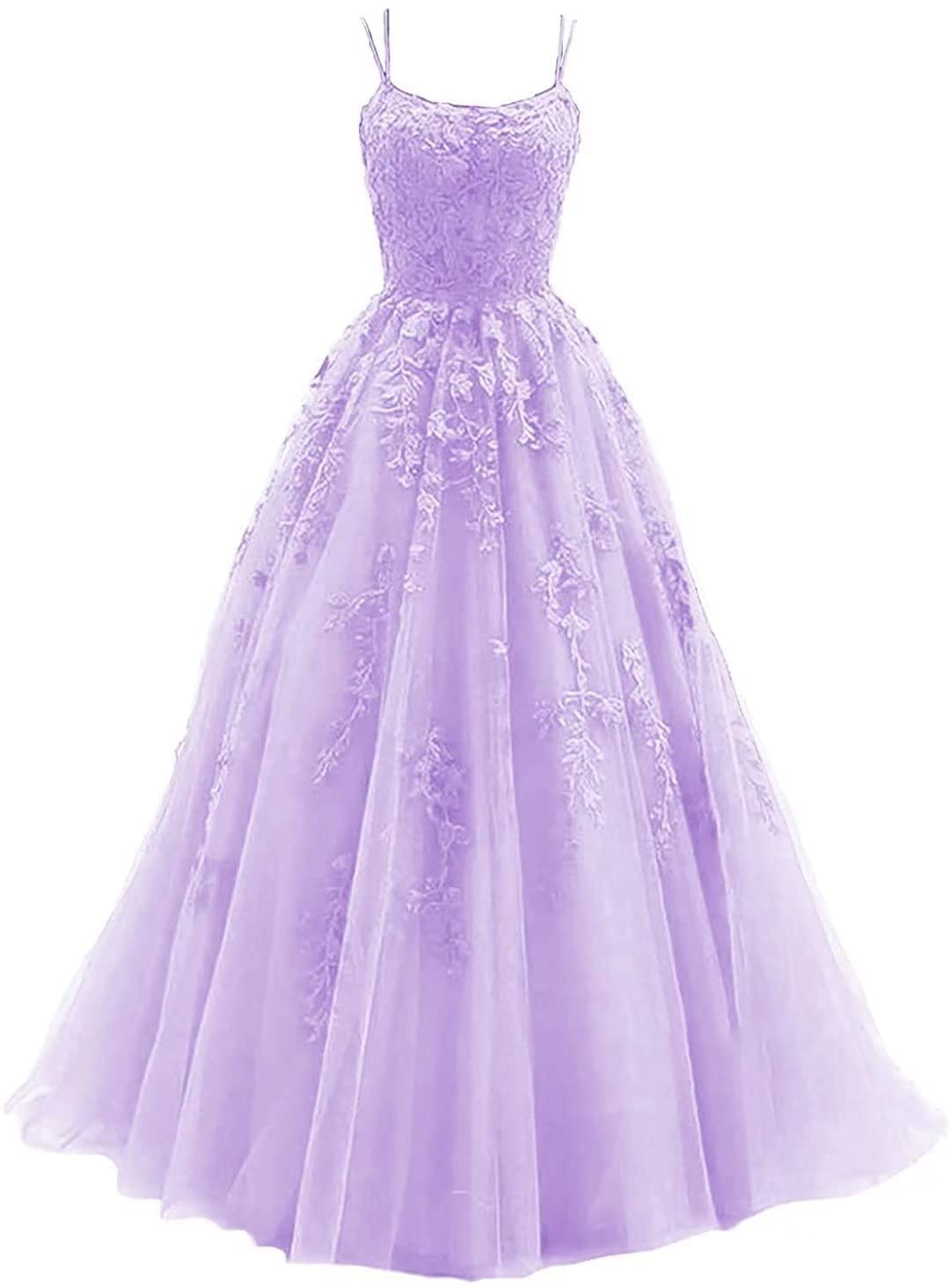 Elegant Spaghetti Strap Prom Dresses for Women - Long Tulle Ball Gown with Lace Appliques for Formal Evening & Special Occasions