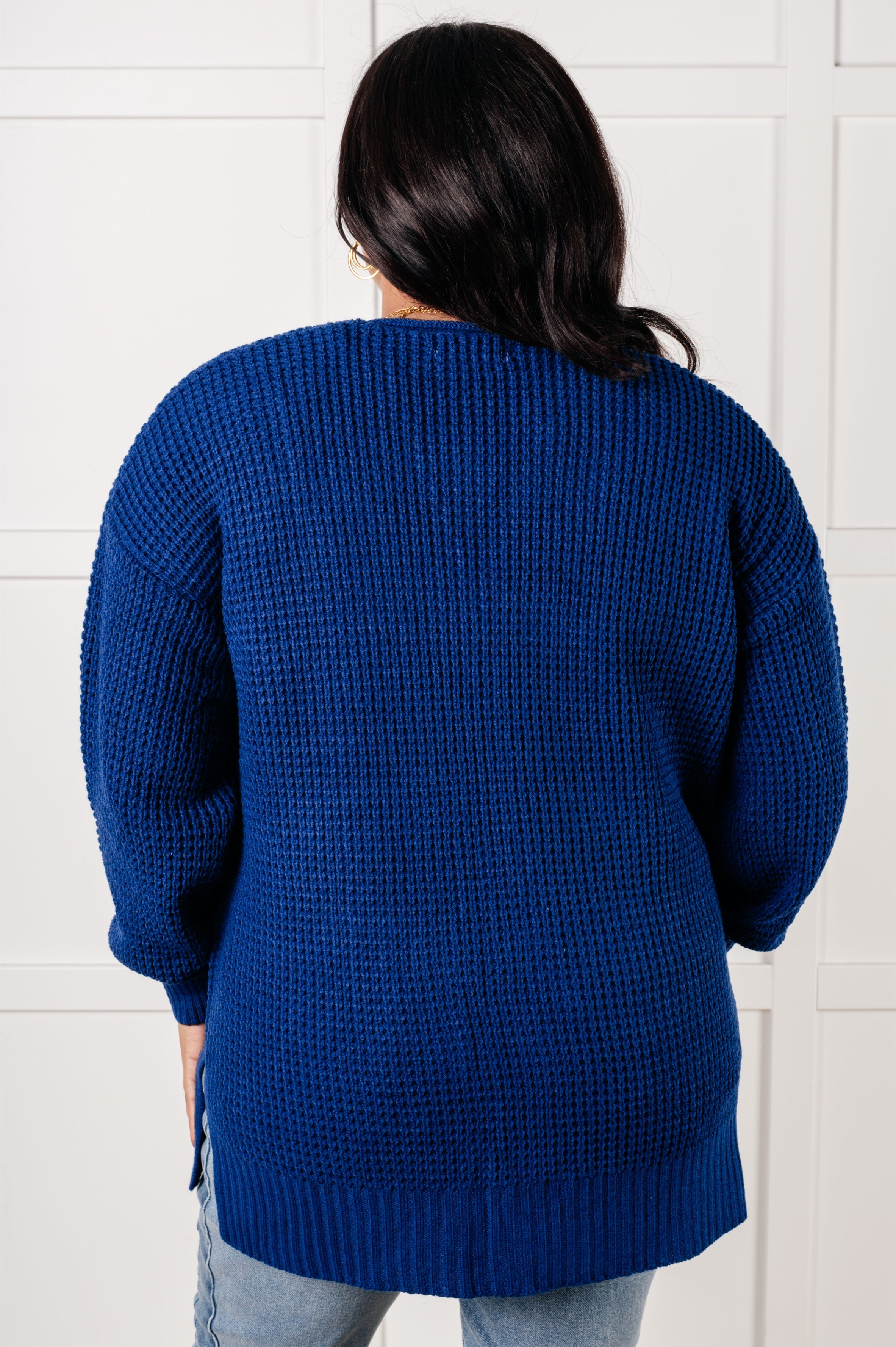 Light Navy Waffle Knit Open Front Cardigan for Women - Cozy Long Sleeve Loose Fit Sweater - Perfect for Fall Layering, Casual Outfits & Lounge Wear