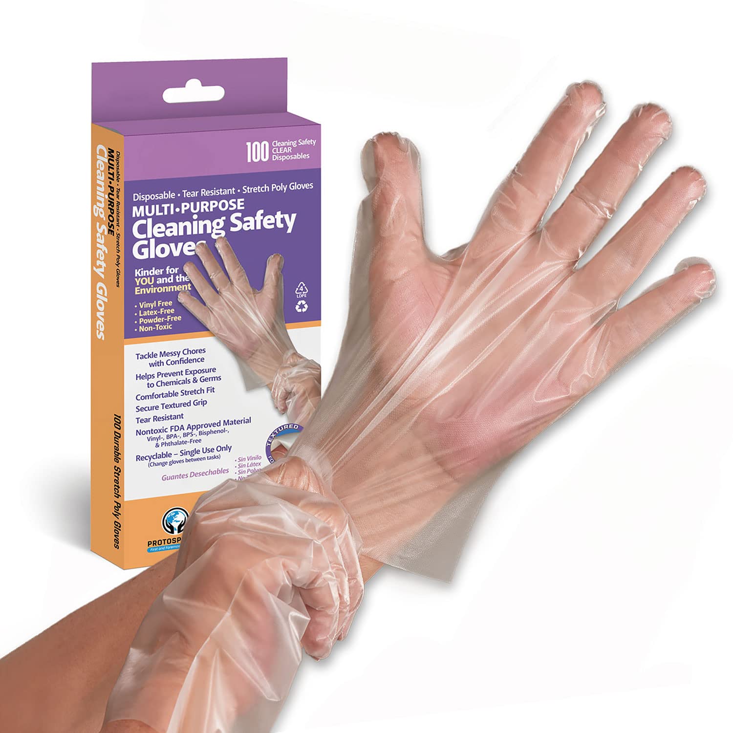 Premium Disposable Cleaning Gloves - Nitrile, Vinyl, Latex & Powder Free - Heavy Duty Stretch Poly Blend - Small Size (100 Gloves/Box, Case of 10 Boxes) - Ideal for Kitchen Cleaning, Dishwashing, Food Handling & Household Chores