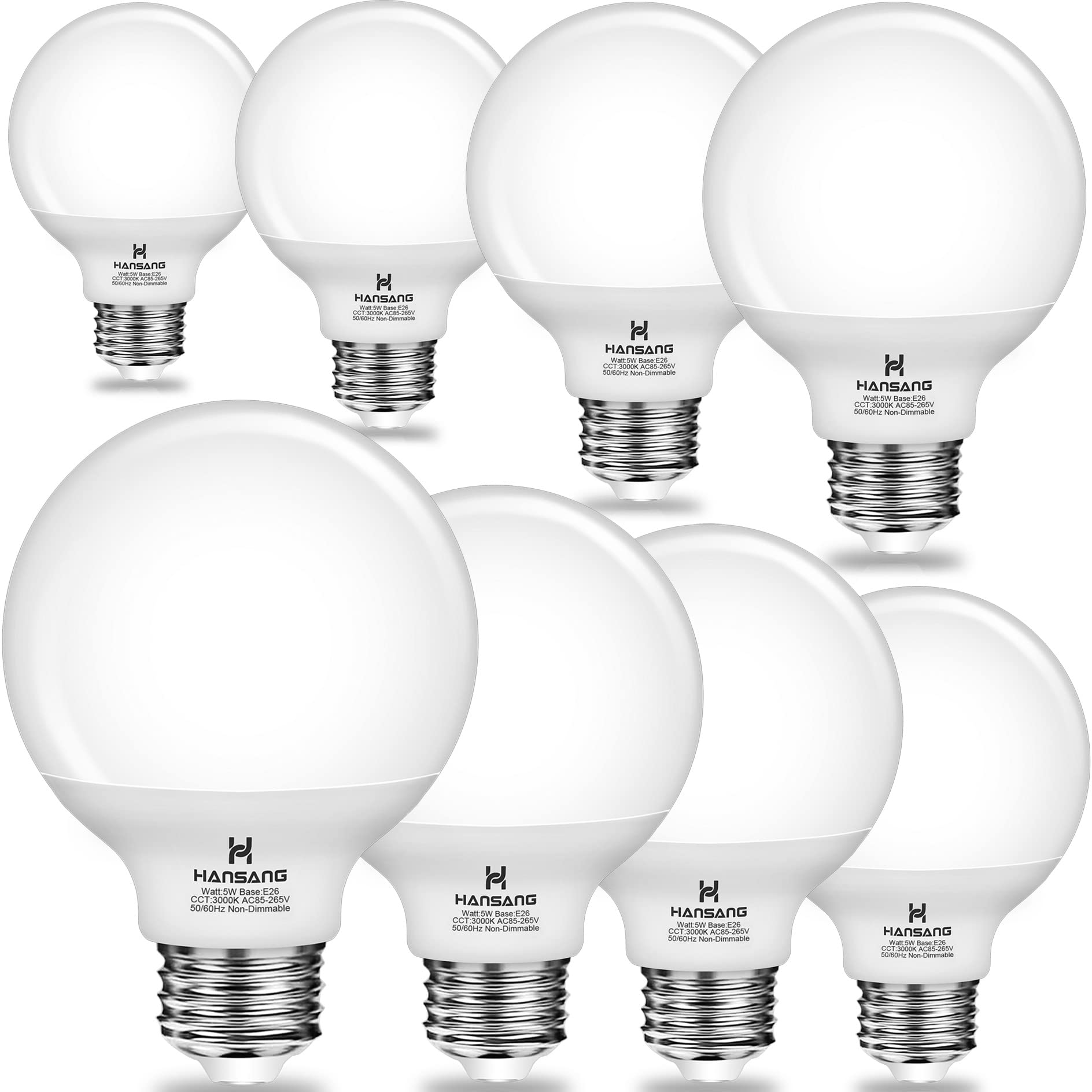 Hansang 8 Pack G25 LED Bathroom Light Bulbs 3000K Warm White E26 Base - 60W Equivalent Vanity Globe Bulbs (5W, 500LM, CRI 85+, Non-Dimmable) for Vanity Mirror, Makeup Area & Bathroom Lighting