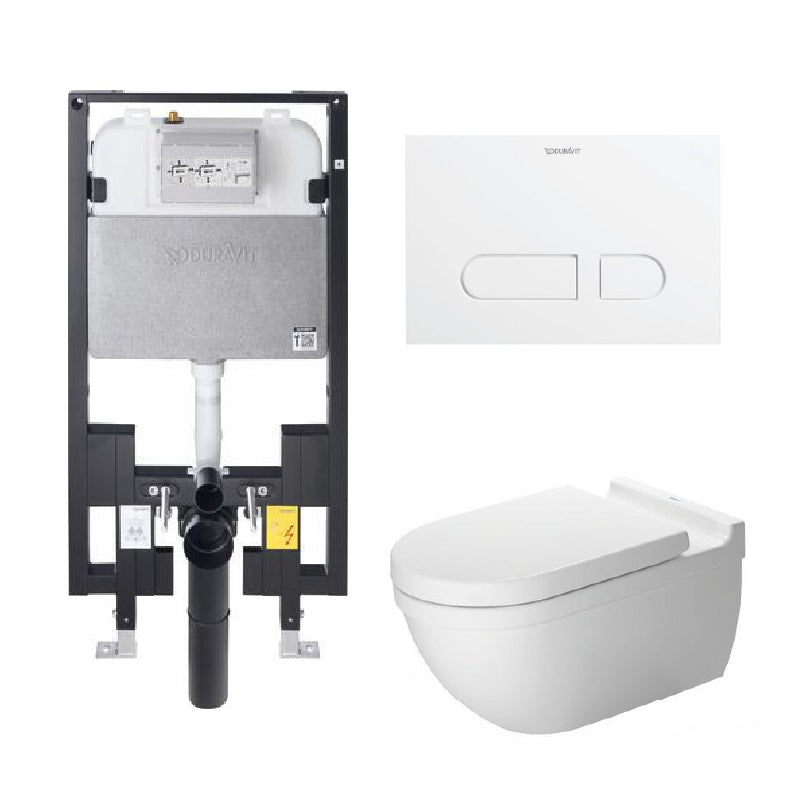Duravit Starck 3 Wall Hung Toilet Set - Modern Water-Saving Bathroom Toilet for Small Spaces | Perfect for Contemporary Homes & Apartments