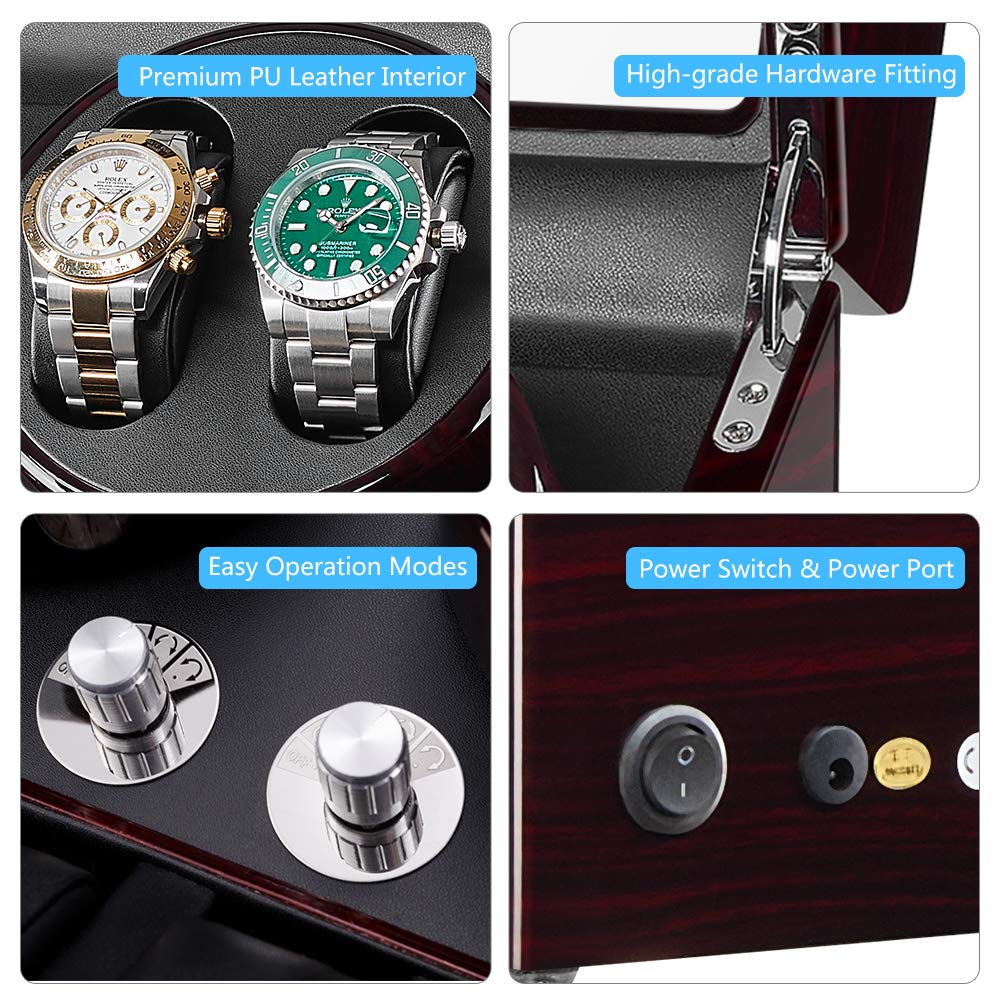 JQUEEN Automatic Watch Winder with Quiet Motor - 10 Watch Storage Case (4+6 Capacity) with Soft Flexible Pillows | Perfect for Watch Collectors & Luxury Timepiece Display at Home/Office