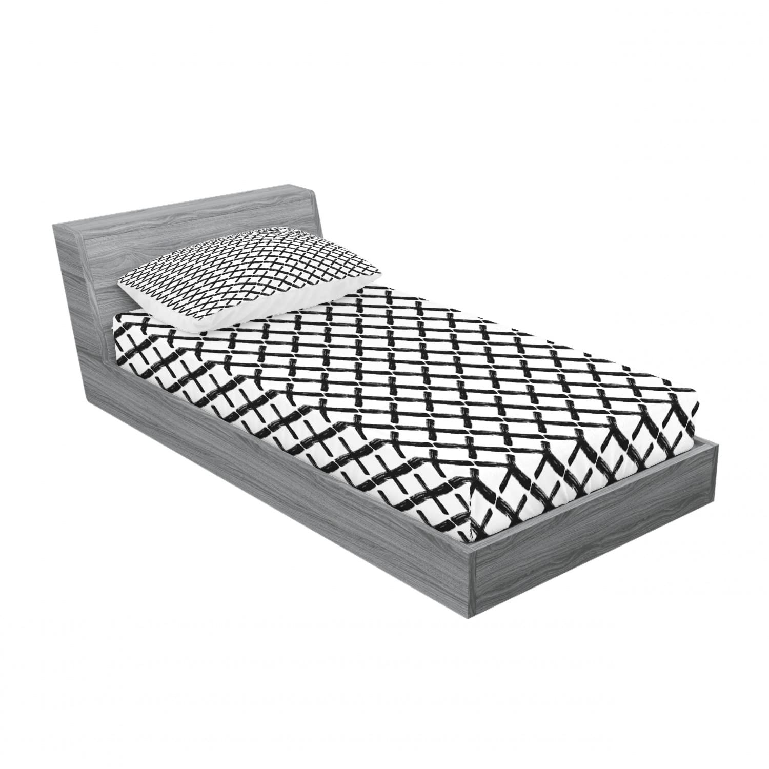 Ambesonne Modern 2-Piece Twin Bed Sheet Set with 2 Pillow Shams - Minimalist Brushstroke Design in Charcoal Grey & White - Soft Fitted Sheets & Decorative Pillow Covers for Kids, Guest Rooms & Minimalist Bedroom Decor
