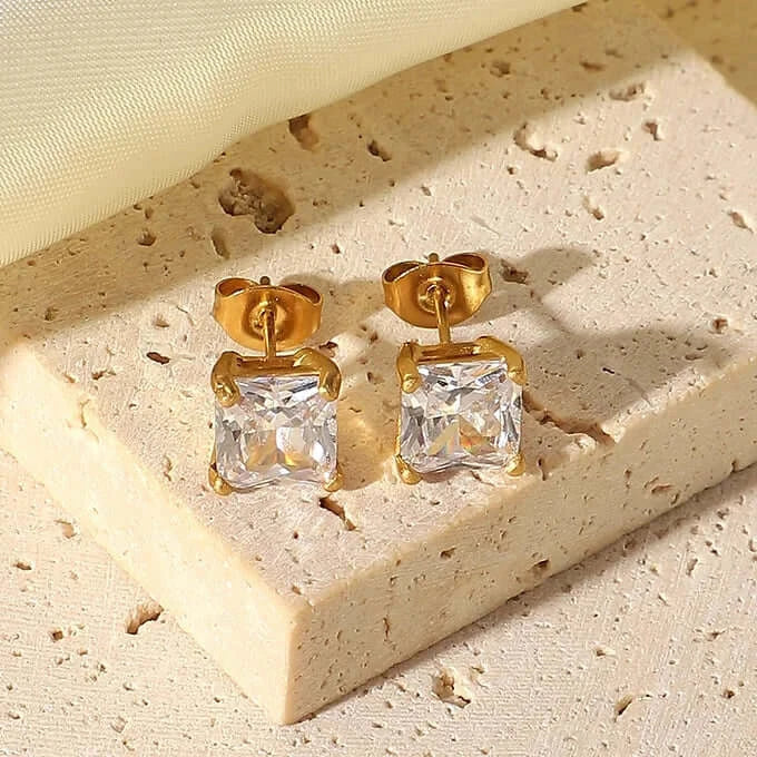 18K Gold Plated Cubic Zirconia Stud Earrings - Elegant Tiny CZ Earrings for Women | Perfect for Everyday Wear, Parties & Gifting (JDE758)