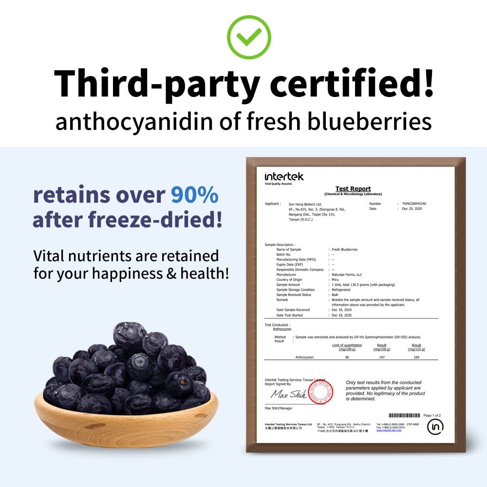 Premium Freeze Dried Blueberries - 100% Natural, Grade A Whole Dried Blueberries from Canada | Gluten Free, Vegan Healthy Snacks | Perfect for Camping, Hiking & On-the-Go Nutrition | 1.27oz (Pack of 2)