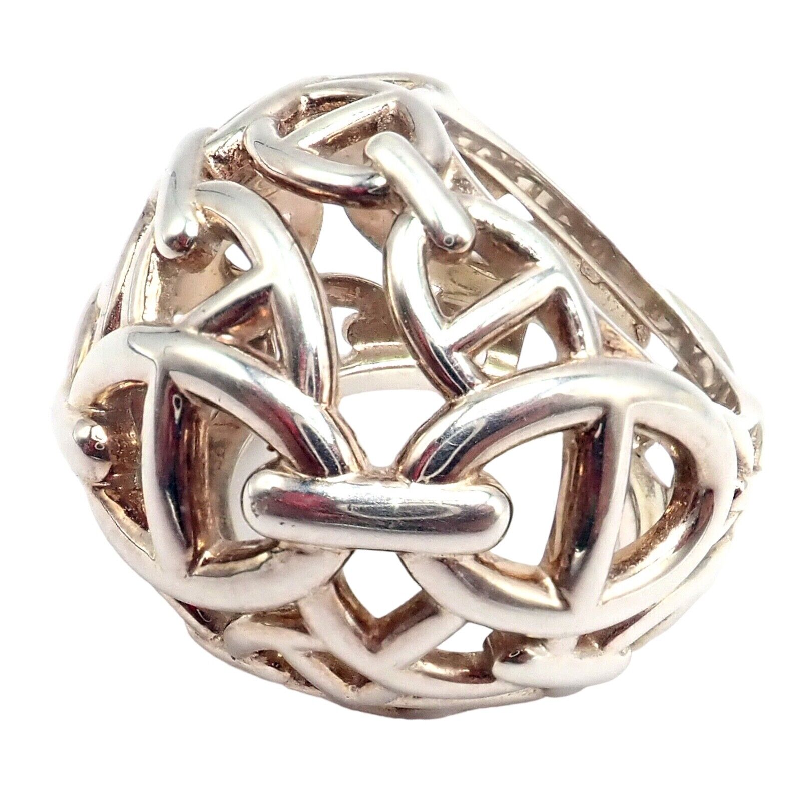 Authentic Hermes Sterling Silver Large Chaine D'anchre Dome Ring Size 4.5 - Luxury Jewelry for Women, Perfect for Parties, Weddings & Special Occasions