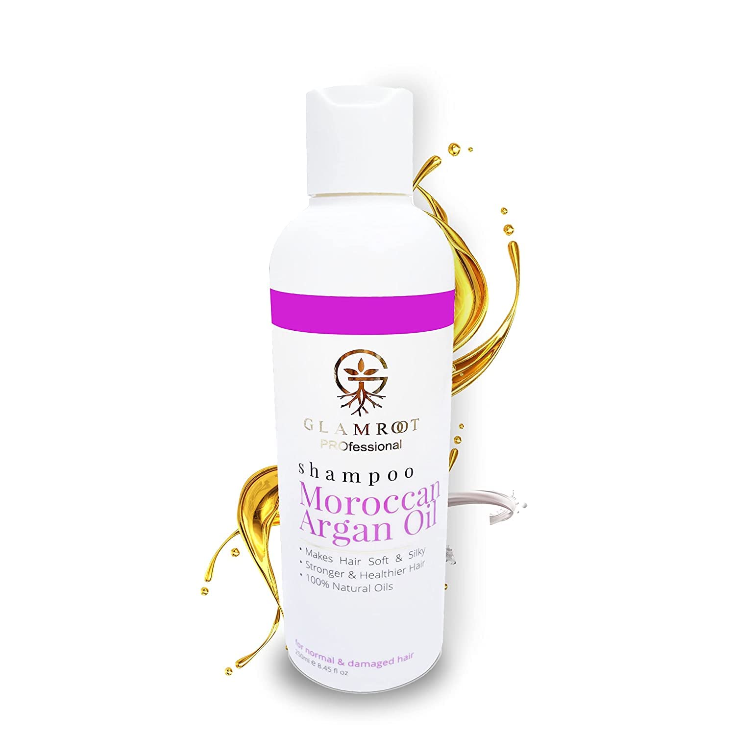 Glamroot Moroccan Argan Oil Shampoo for Smooth & Silky Hair - 250ml - Sulfate Free & Nourishing Formula for Men, Women & Kids - Perfect for Dry, Damaged Hair & Daily Hair Care Routine