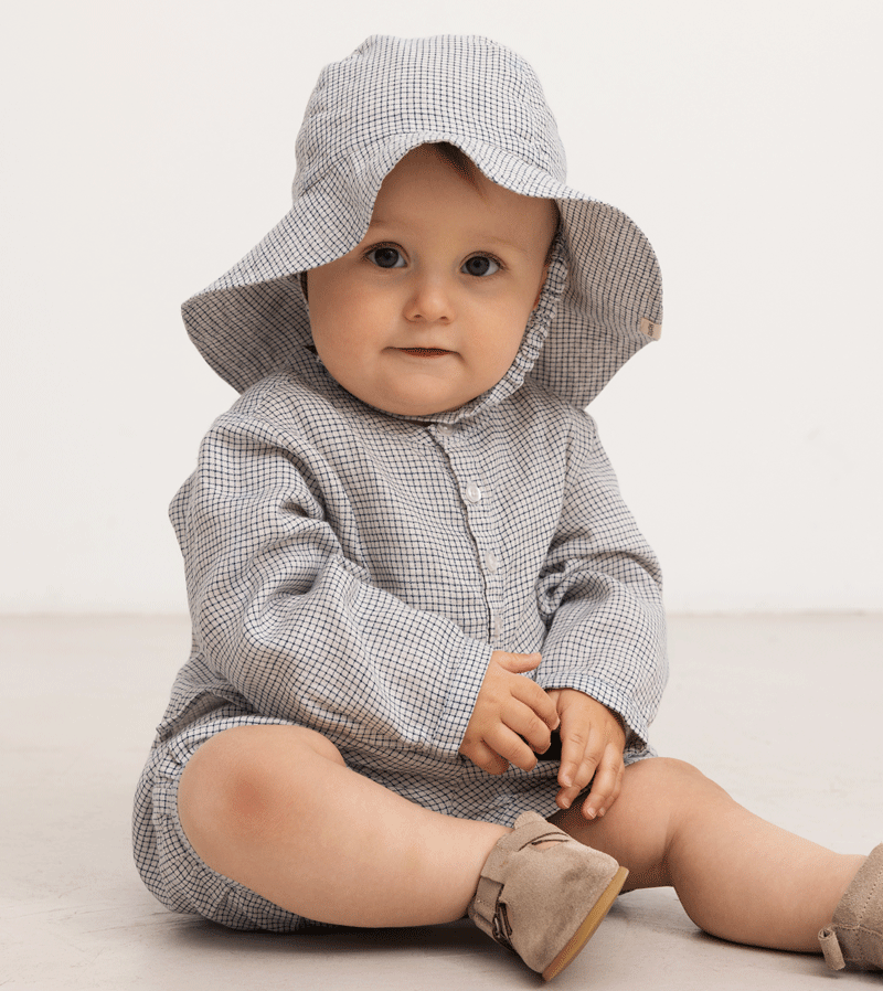 MarMar Copenhagen Mini Check Baby Alba Sun Hat - UV Protection Floppy Hat for Infants & Toddlers - Perfect for Beach, Pool, and Outdoor Play