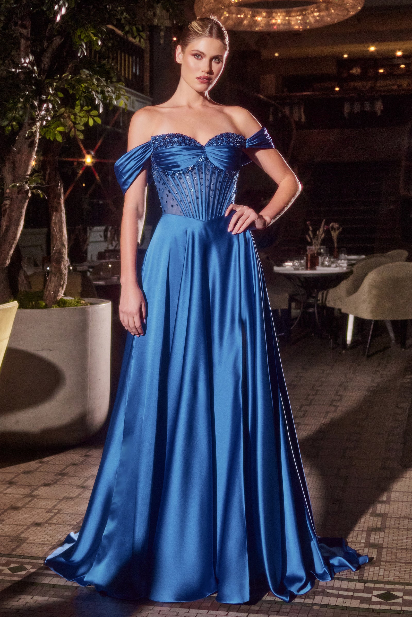 Strapless Beaded Satin A-Line Dress - Elegant Melanie Gown for Prom, Wedding & Evening Events