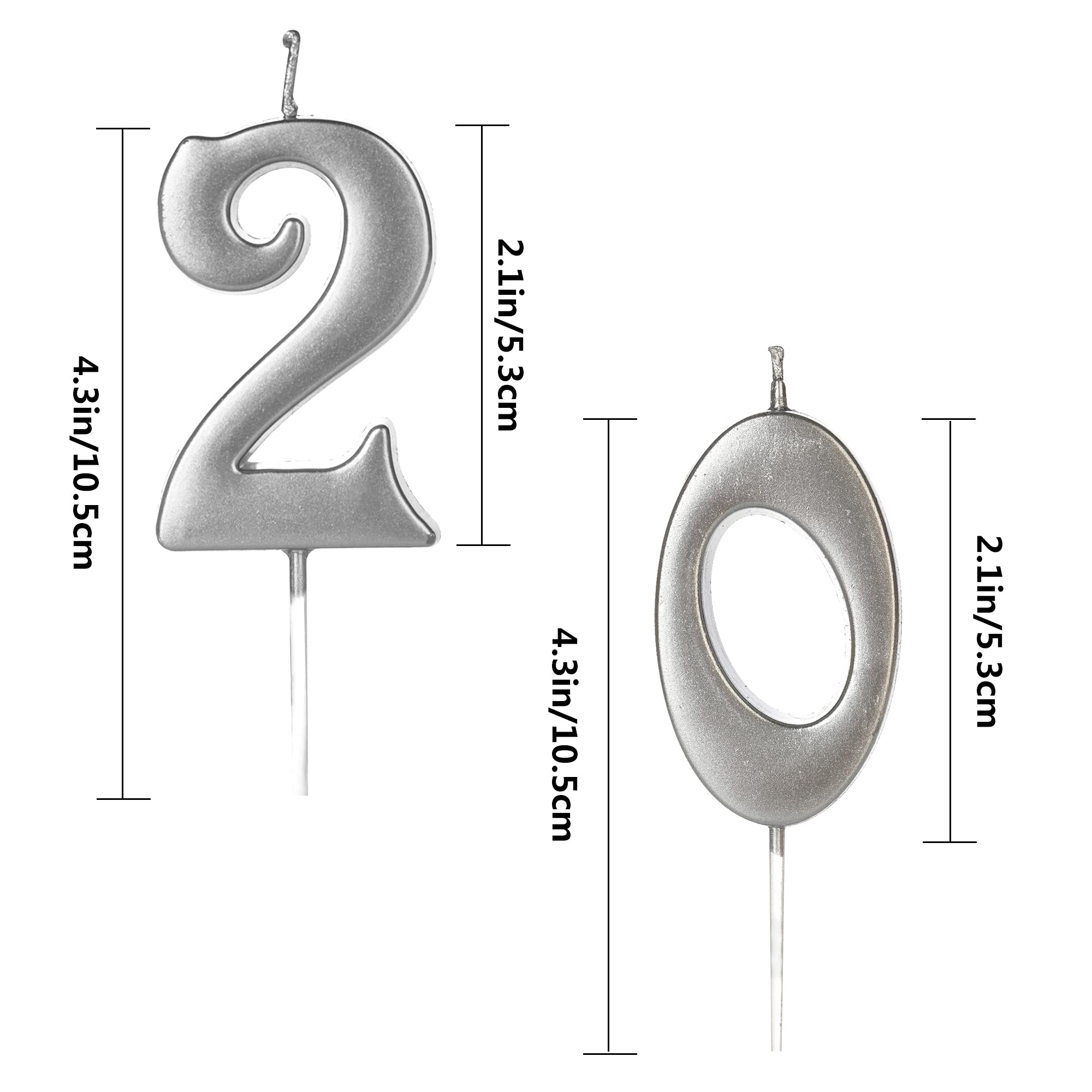 20th Birthday Cake Candles - Silver Glitter Number 20 Candles for Anniversary Party Decorations (Kids, Women & Men) | Perfect for Milestone Celebrations & Cake Toppers