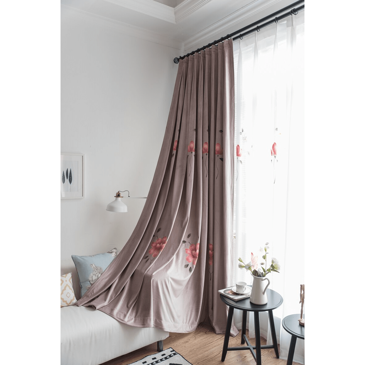 Astor Rideaux Warm Flower Hand Printed Blackout Curtains - Purple | Thermal Insulated Drapes for Bedroom & Living Room | Noise Reducing Window Treatments for Home Decor