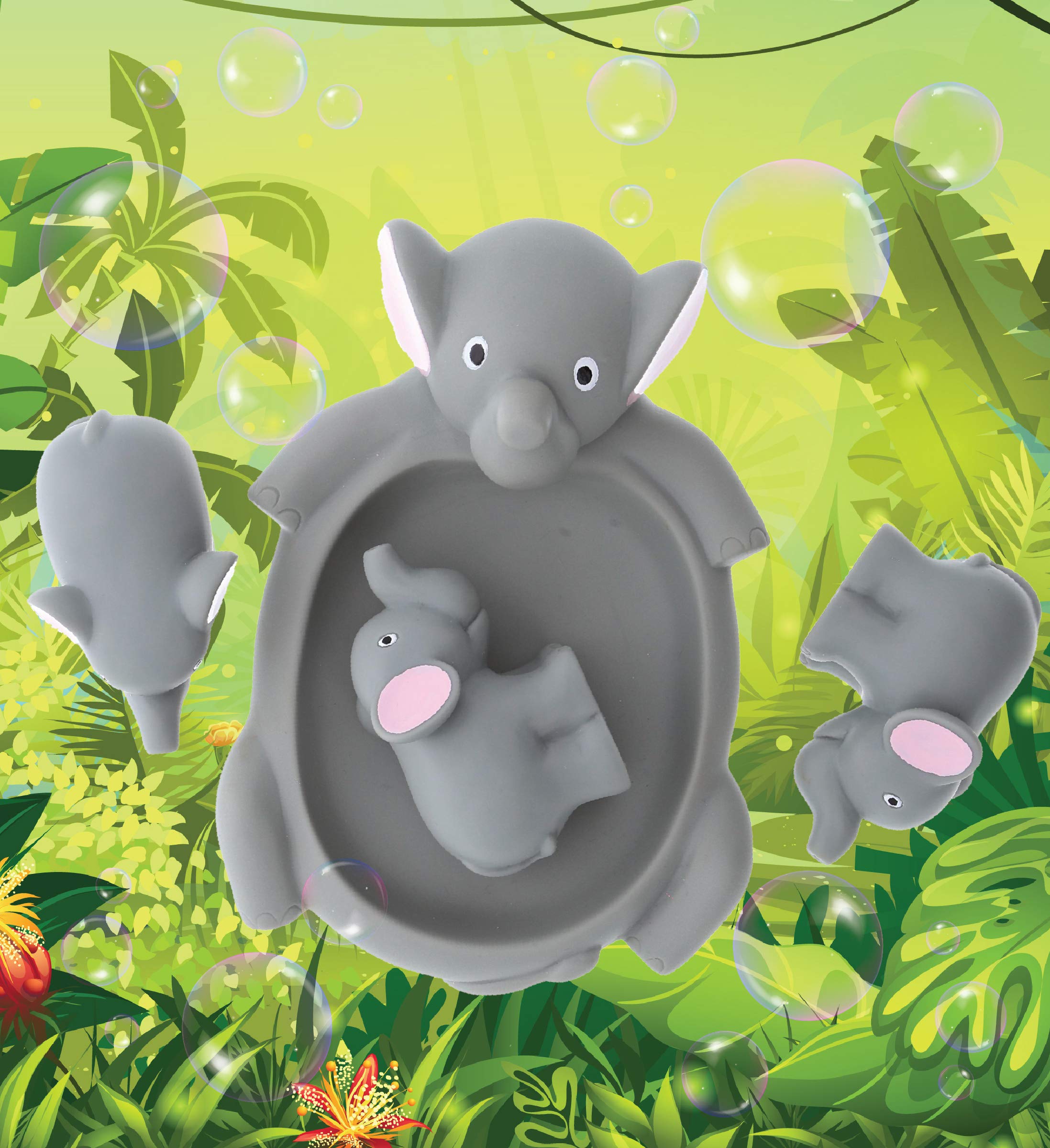 DolliBu Elephant Family Animal Bath Squirters - 4 Piece Rubber Bath Toy Set for Kids, Floating Water Squirt Toys for Bathtime & Pool Fun, Safe BPA-Free Bath Toys for Toddlers Boys & Girls (Gray Elephant) - Perfect for Sensory Play, Bath Time Learning & Outdoor Water Activities