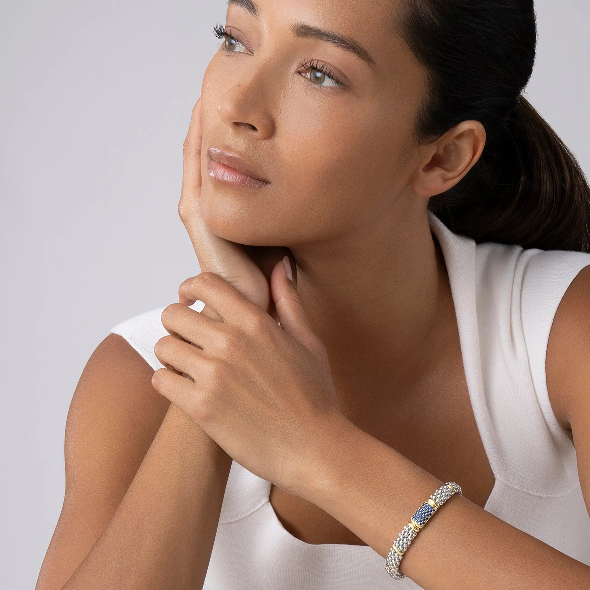 9mm Blue Sapphire Caviar Bracelet for Women - Elegant Tennis Bracelet for Wedding, Anniversary & Special Occasions