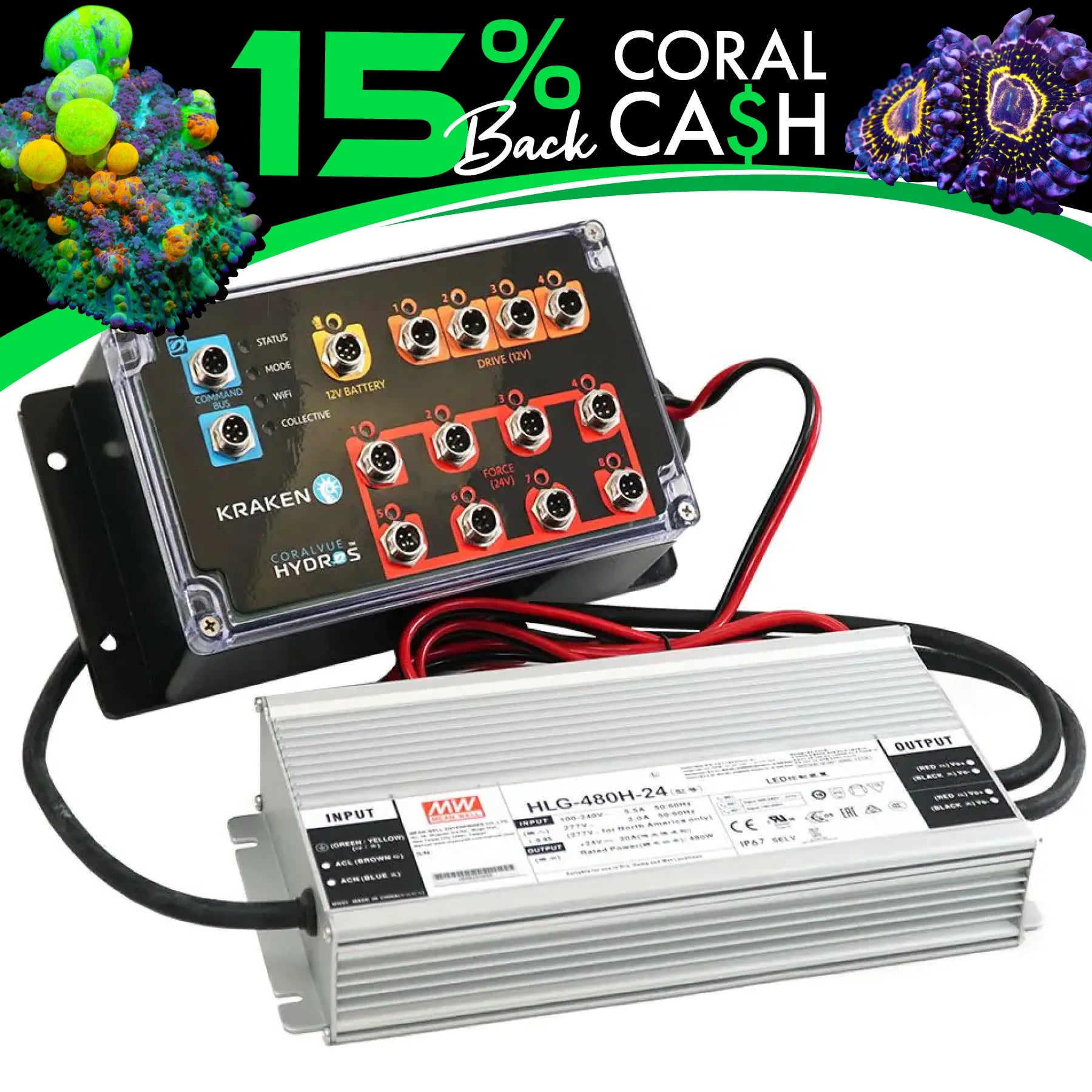 Hydros Kraken Controller 24V Power Center for Aquariums by CoralVue - Perfect for Reef Tanks, Saltwater & Freshwater Fish Tanks