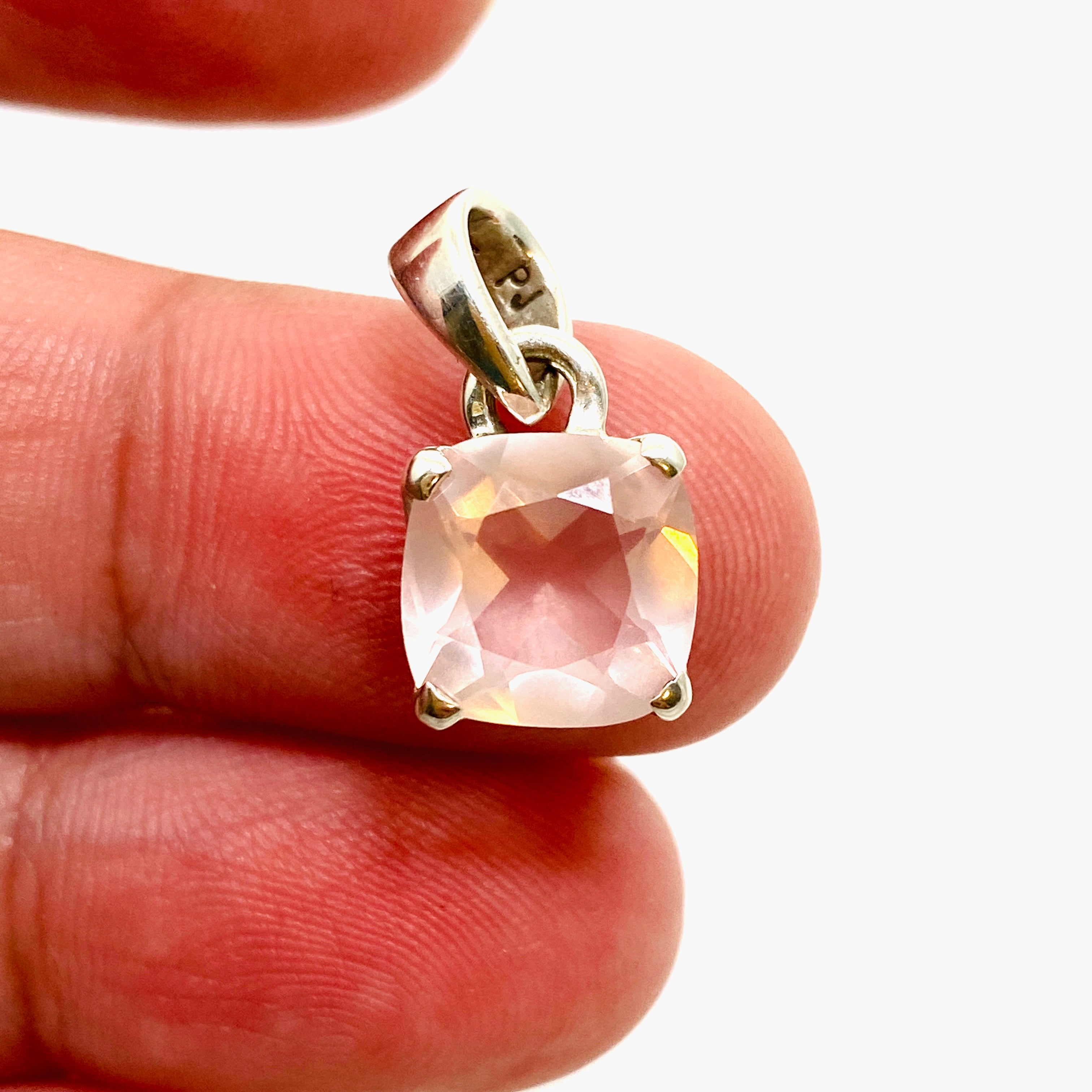 Rose Quartz Square Cushion Cut Faceted Pendant Necklace PPGJ1025 - Elegant Jewelry Gift for Women, Perfect for Valentine's Day, Anniversary & Special Occasions