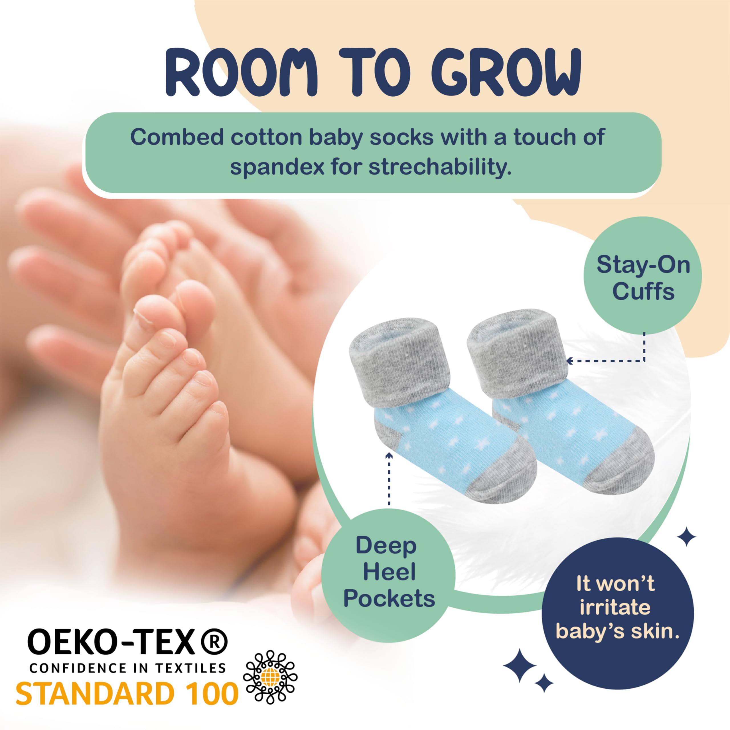 Organic Cotton Baby Socks for Newborns 0-6 Months | 12 Pairs Soft Hypoallergenic Unisex Infant Socks | Perfect Baby Shower Gift Set (Blue, Gray, White) | Ideal for Daily Wear, Playtime & Photo Shoots