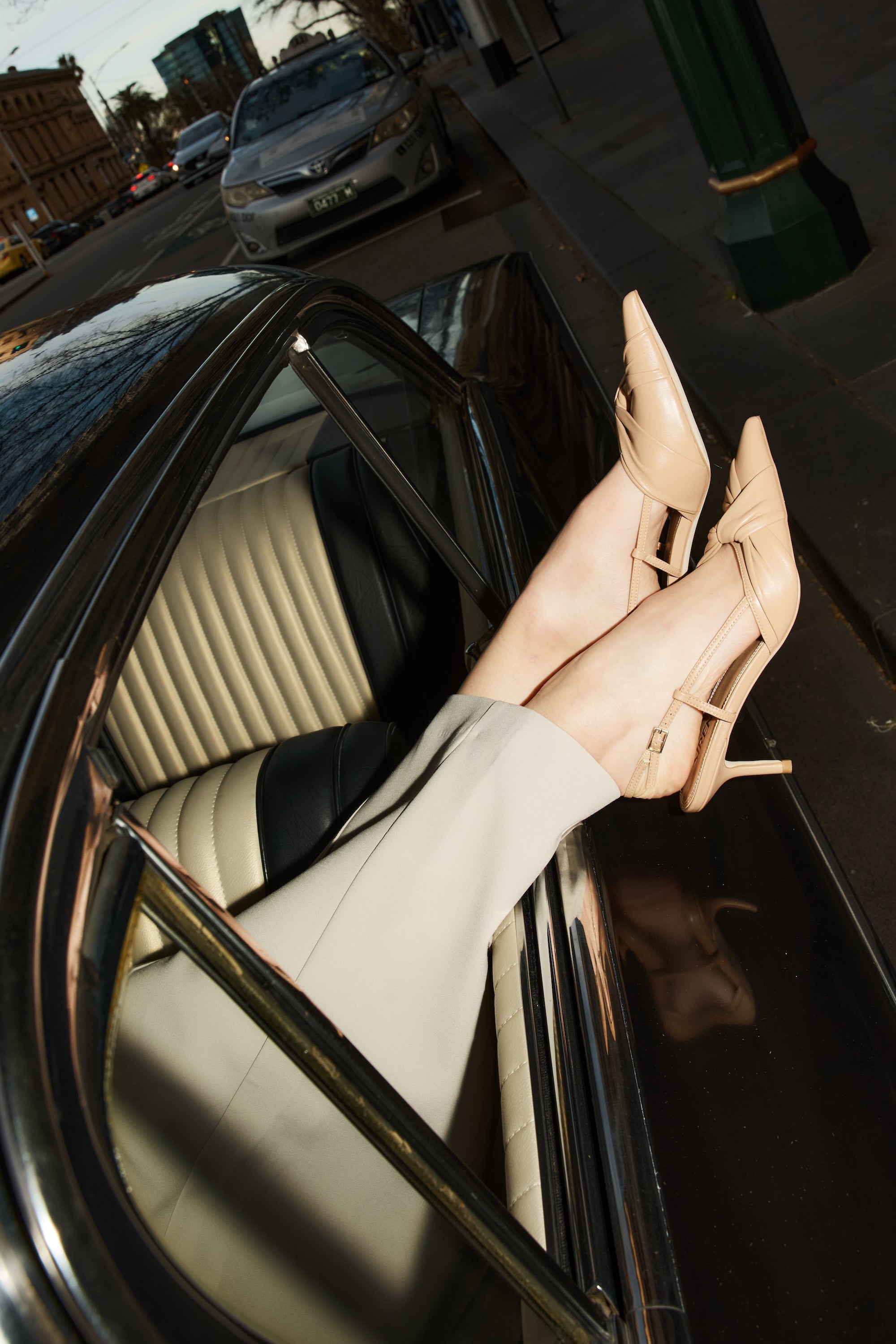 Yonder Slingback Kitten Heels - Almond Tan Leather Women's Shoes | Comfortable Low Heel Pumps for Work, Office & Special Occasions